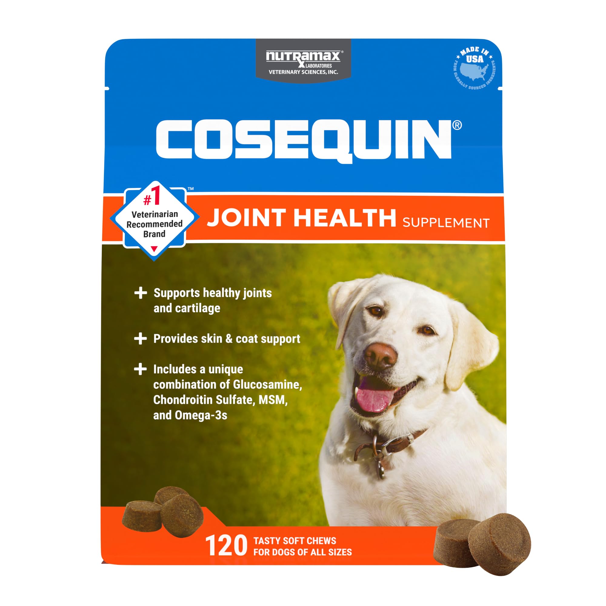 Nutramax Cosequin for Dogs Joint Health Supplement, Contains Glucosamine, Plus Chondroitin, MSM and Omega-3s, Supports Joint and Skin and Coat Health, Soft Chews, 120 Count Nutramax Laboratories Au supplements