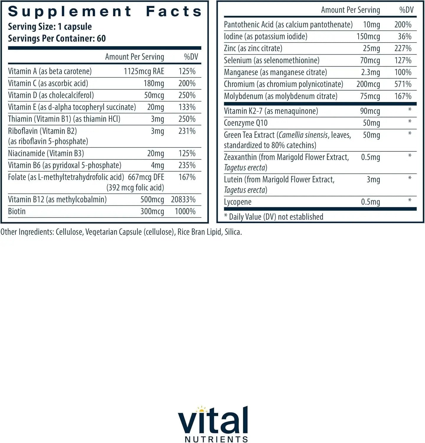 Vital Nutrients Once Daily Multivitamin - Vegan Multi for Women & Men - Allergen-Free - 19 Essential Vitamins + Antioxidants for Eye and Heart Health Vital Nutrients Au supplements
