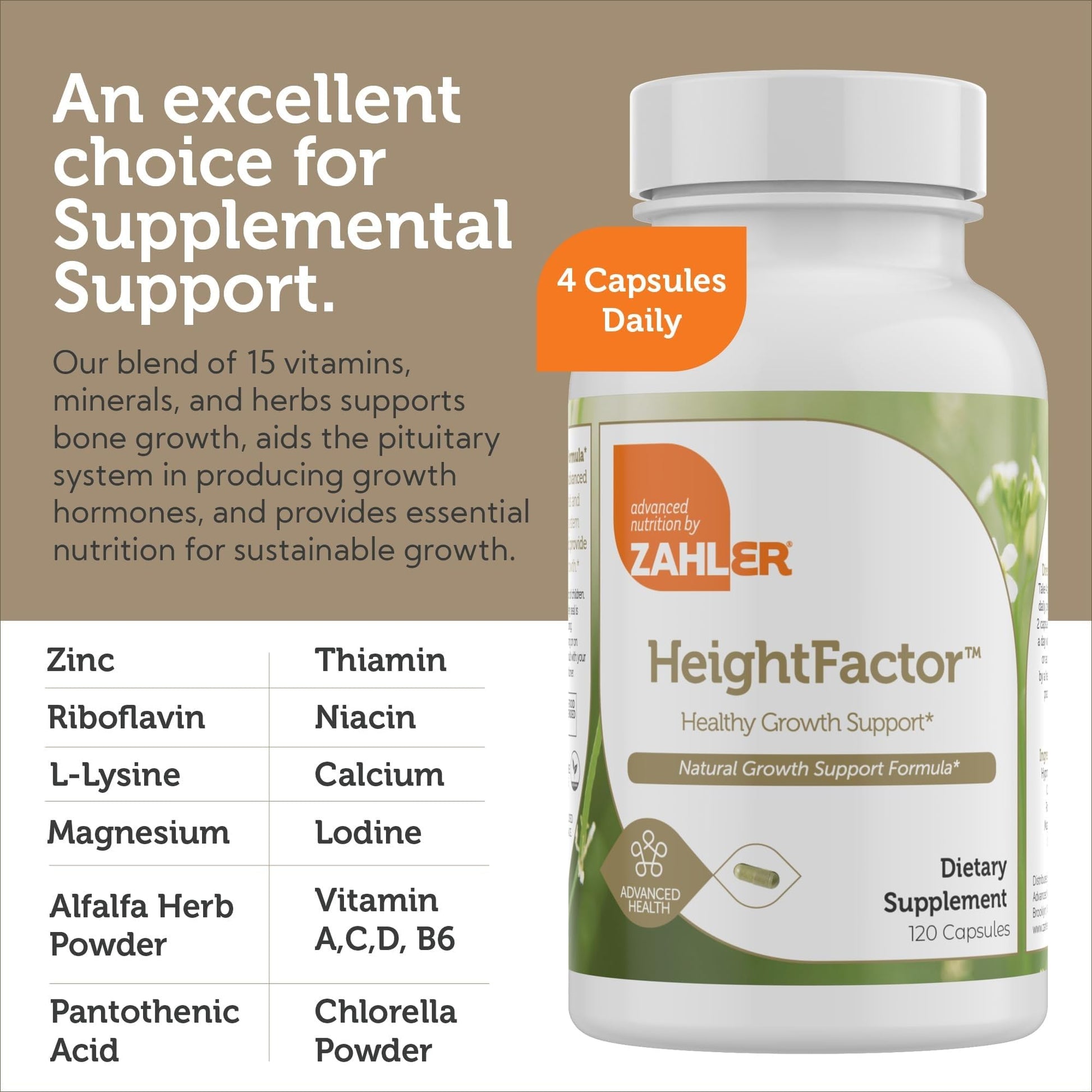 Zahler - Height Factor Healthy Growth Support Vitamin & Mineral Capsules (120 Count) - Kosher Height & Growth Supplement for Kids, Teens & Young Adults - Grow Taller Growth Hormone Support Nutrients Zahler Au supplements