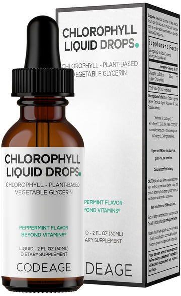 Codeage Chlorophyll Liquid Drops Supplement - Vegan Chlorophyll 50 mg per Serving, Organic Peppermint Flavor Clorofila Drink - Non-GMO, Gluten-Free, Vegan - 2 fl oz Codeage Au supplements