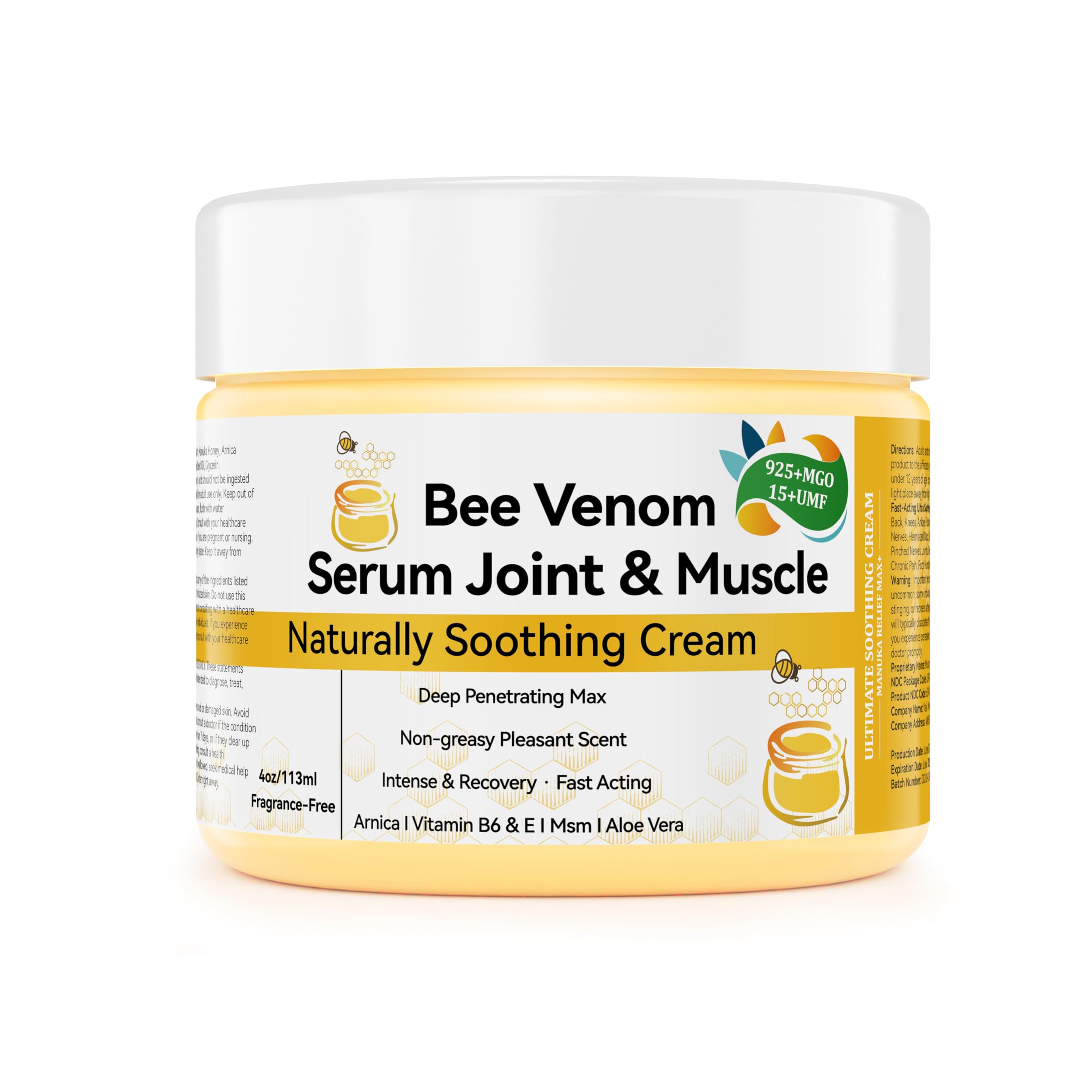 DRUOUO Natural Organic NZL Bee Venom Professional Serum Care, Joint & Muscle & Bone Cream Gel - for Back, Neck, Hand, Foot, Knee, Muscle, Shoulder, Hip, Nerve, Vitamin B6, Aloe Vera, Adult, Elderly DRUOUO Au supplements
