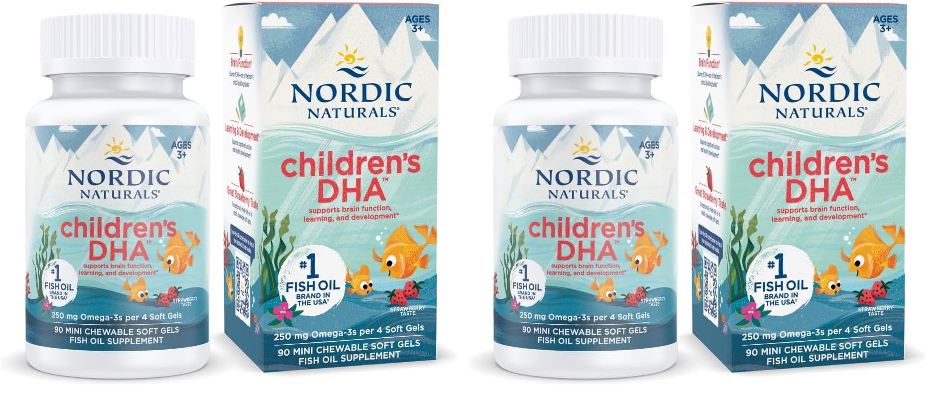 Nordic Naturals Children’s DHA, Strawberry - 90 Mini Chewable Soft Gels for Kids - 250 mg Omega-3 with EPA & DHA - Brain Development & Function - Non-GMO - 22 Servings (Pack of 2) Nordic Naturals Au supplements
