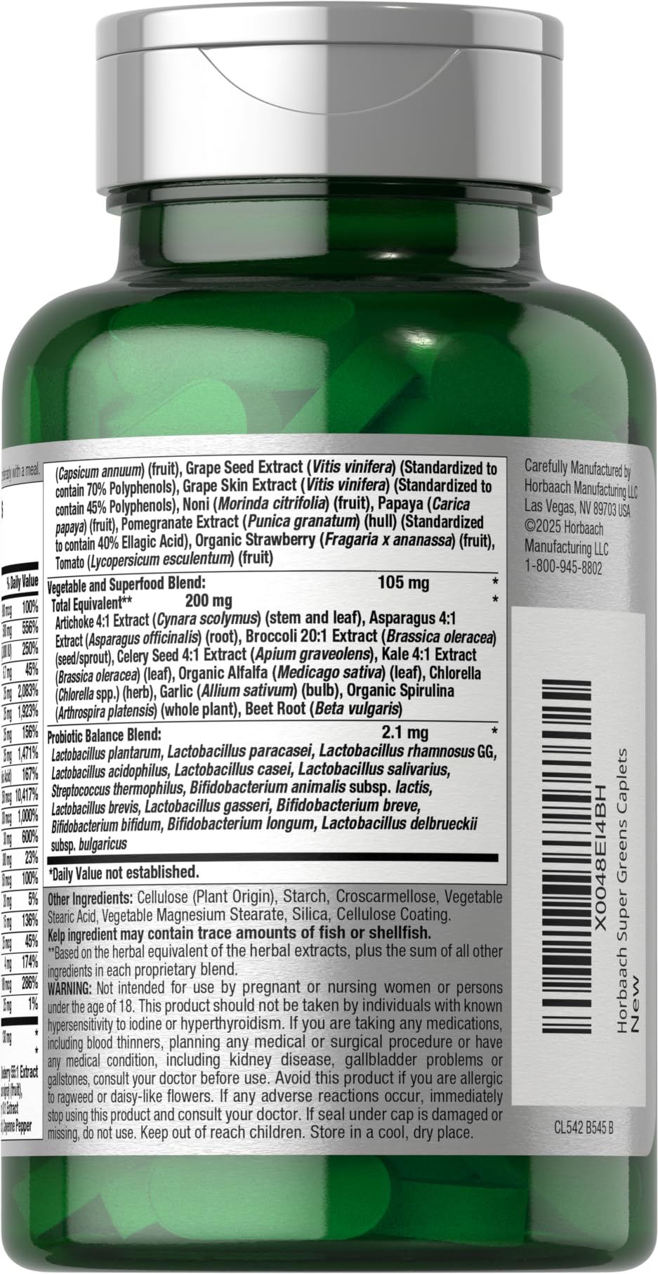 Horbäach Super Greens Supplement with Probiotics | 150 Caplets | Non-GMO, and Gluten Free Horbäach Au supplements