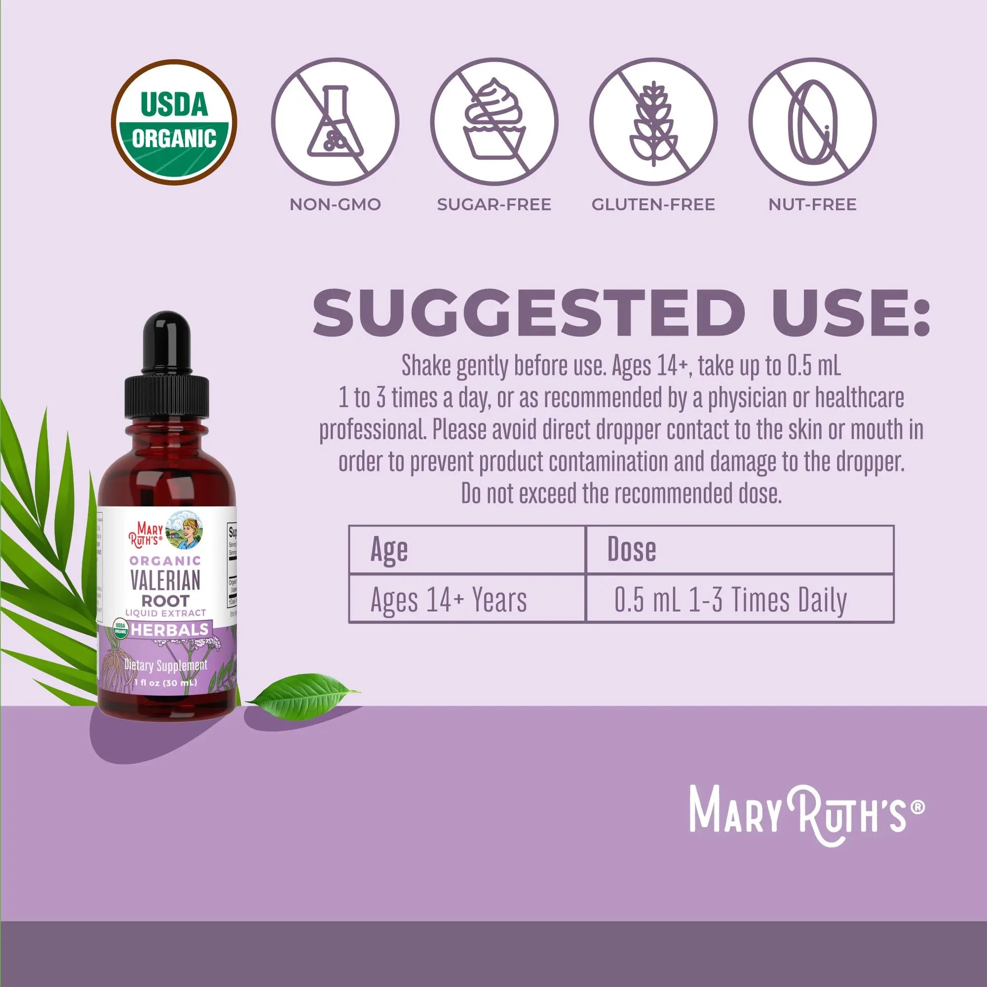 MaryRuth Organics Valerian Root Liquid Drops | 2 Month Supply | Sugar Free | USDA Organic Valerian Root Drops | Support Sleep | Calm and Stress Relief | Vegan | Non-GMO | Gluten Free | 60 Servings MARYRUTH'S Au supplements