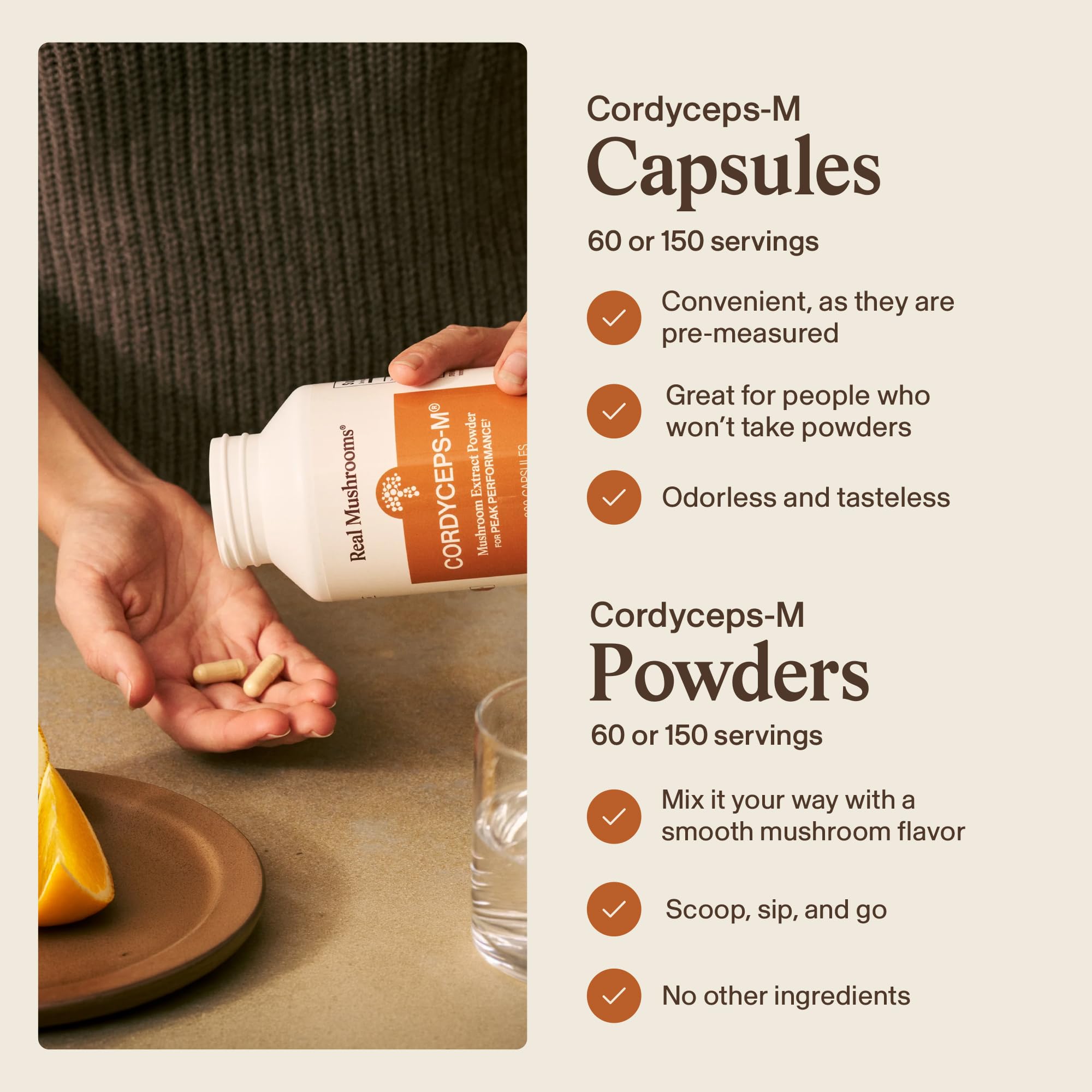Real Mushrooms Supplement Capsules - Cordyceps Mushroom Powder Rich in Beta Glucans - Mushroom Pills Cordyceps for Energy and Performance - Vegan, Non-GMO, No Grain Fillers, 120 ct Real Mushrooms Au supplements