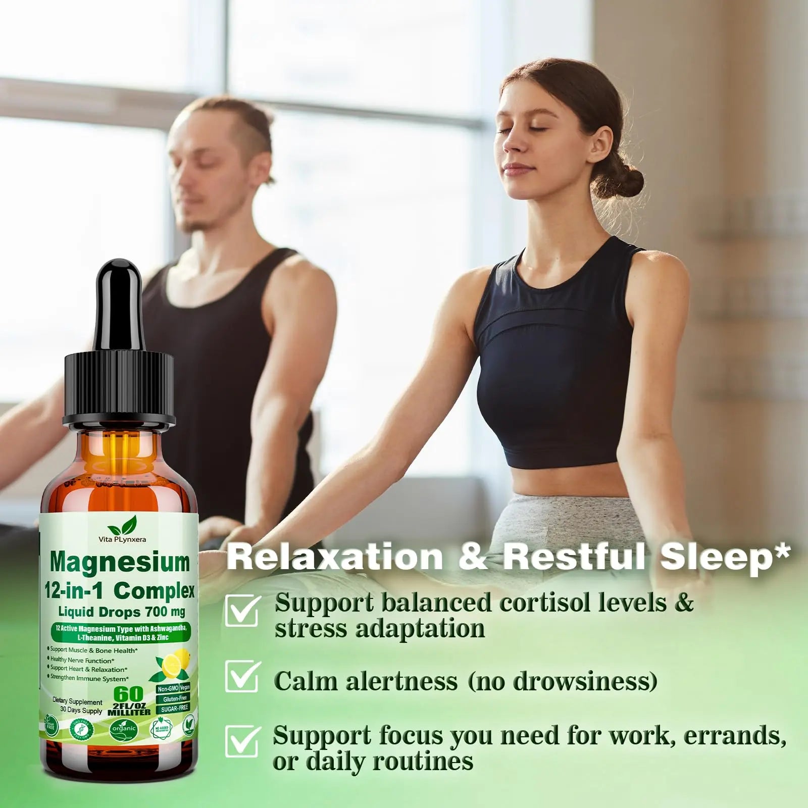 12-in-1 Magnesium Complex Liquid Drops, Chelated Magnesium Citrate Glycinate Taurate Malate Aspartate w. Ashwagandha Theanine D3 & Zinc for Relaxation Sleep Immune Health & Muscle Function丨Women Men. Vita PLynxera Au supplements