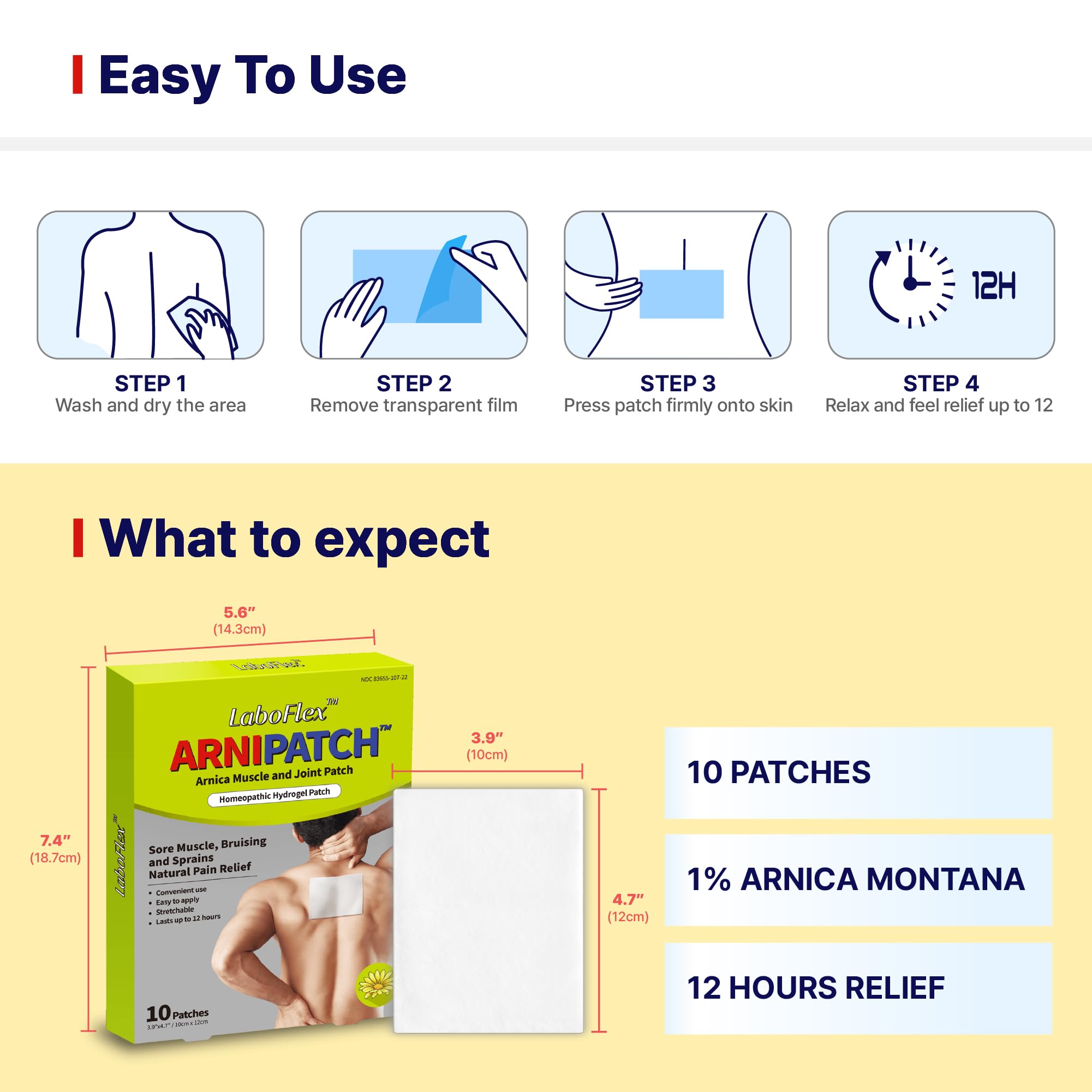 Arnica Hydrogel Pain Relief Patches | Natural Relief for Muscle, Joint, Bruises & Swelling | Flexible, Non-Greasy & Long-Lasting | Great for Back, Knee & Neck Pain (3.9"x4.7", 10, Count) Wooshin Labottach Au supplements