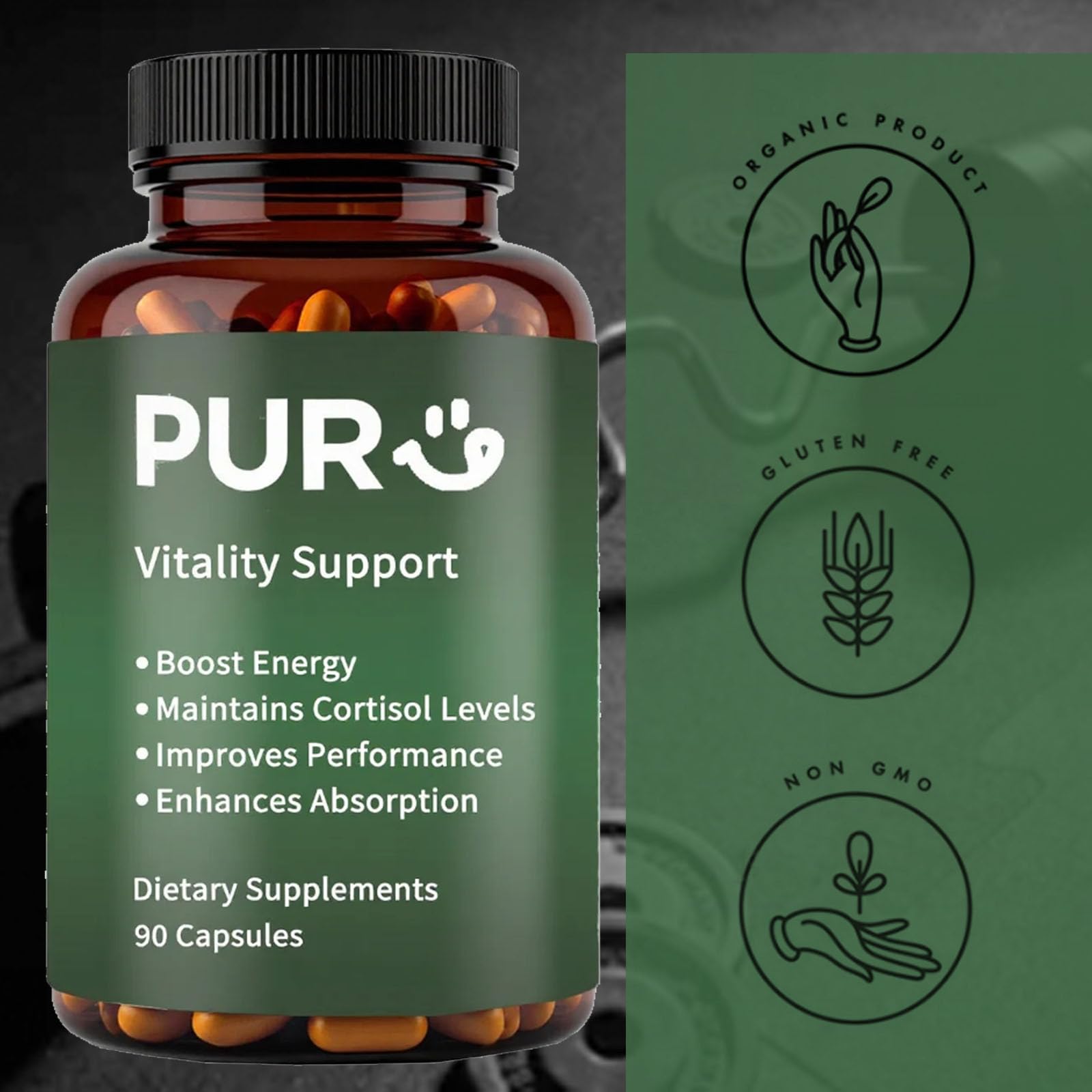 Maidlure Vitality Support - Men's Pills Blend with Ashwagandha, Shilajit, Black Pepper Extract & Vitamin | Natural & Organic Energy Enhancement - 90 Capsules Maidlure Au supplements