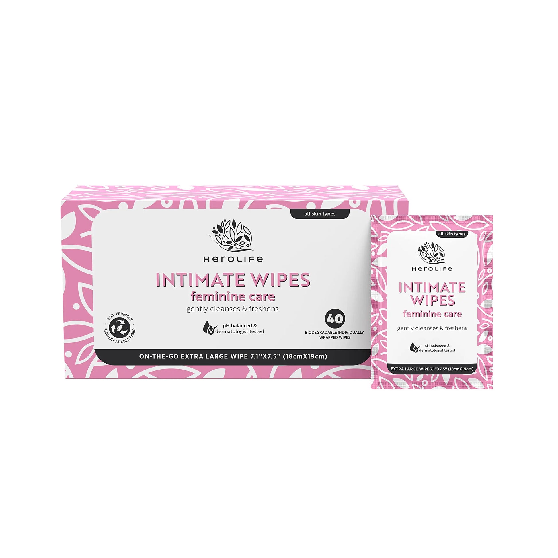 HEROLIFE Personal Wipes for Feminine Care, Single Use To Go, Plant-Based, 1 pack of 40 Single Herolife Au supplements