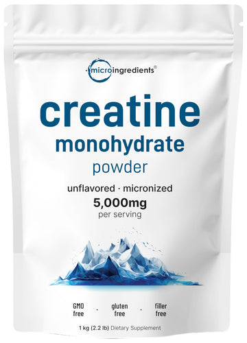 Creatine Monohydrate Powder 1 kg (2.2 Lbs), 5000mg Per Serv, Micronized Creatine Powder, Unflavored, Pure, No Filler, Keto & Vegan Friendly, Easy Dissolve Pre Workout Creatine for Women and Men Micro Ingredients Au supplements