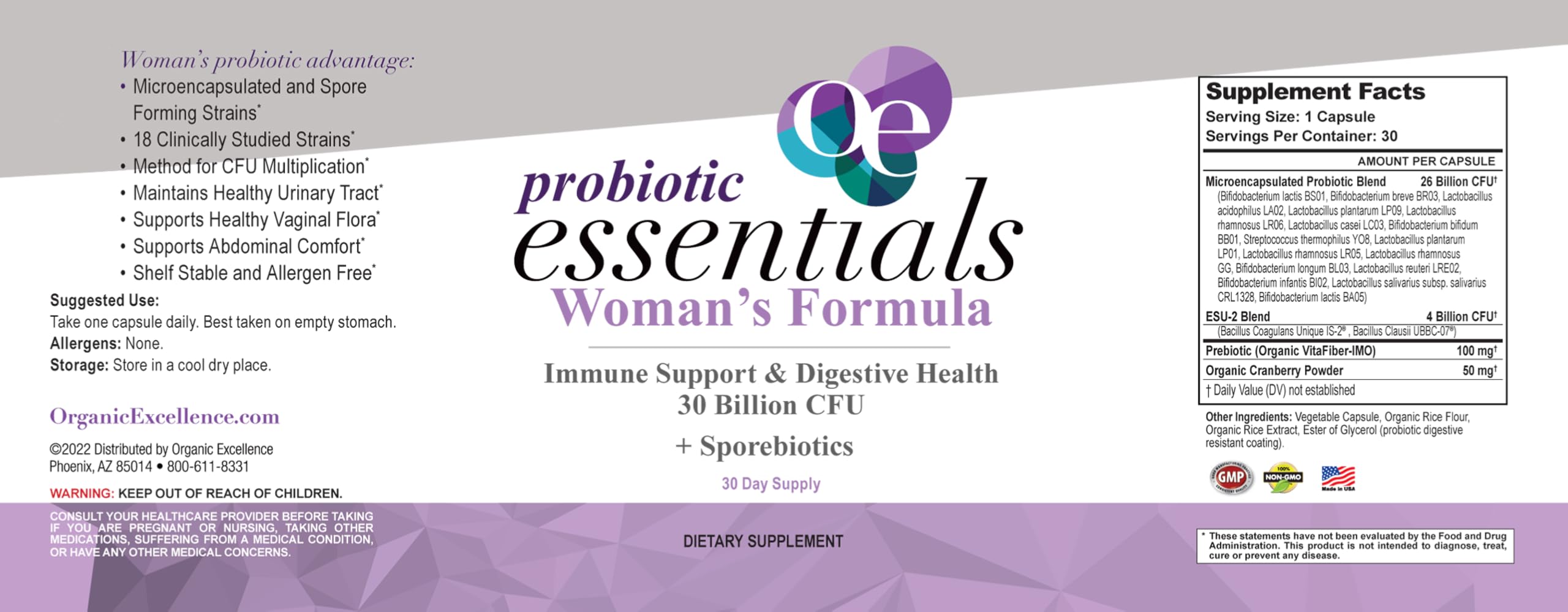 Organic Excellence Probiotics for Women – 30 Billion CFU 18 Strains Prebiotics & Sporebiotics – Gut, Vaginal, Digestive, Immune & Urinary Tract Support – 30 Capsules Organic Excellence Au supplements