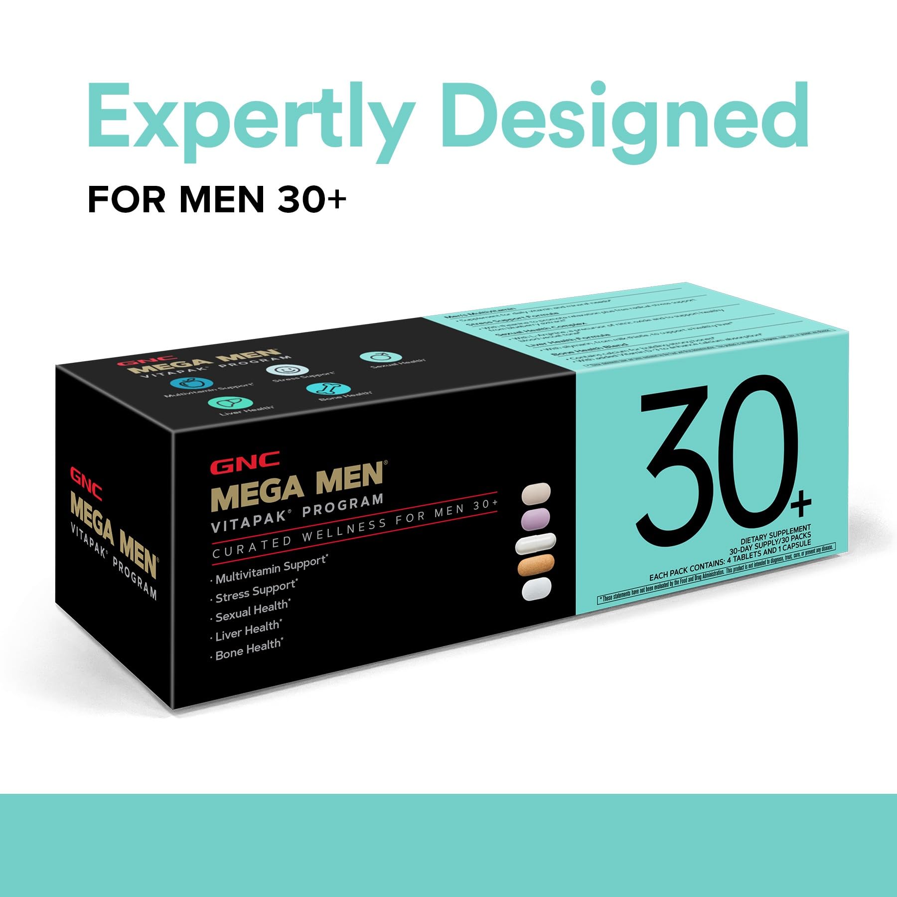GNC Men's 30+ Vitapak Program | 5-in-1 Daily Multivitamins and Minerals | Supports Healthy Bones and Stress Relief | 30 Servings GNC Au supplements