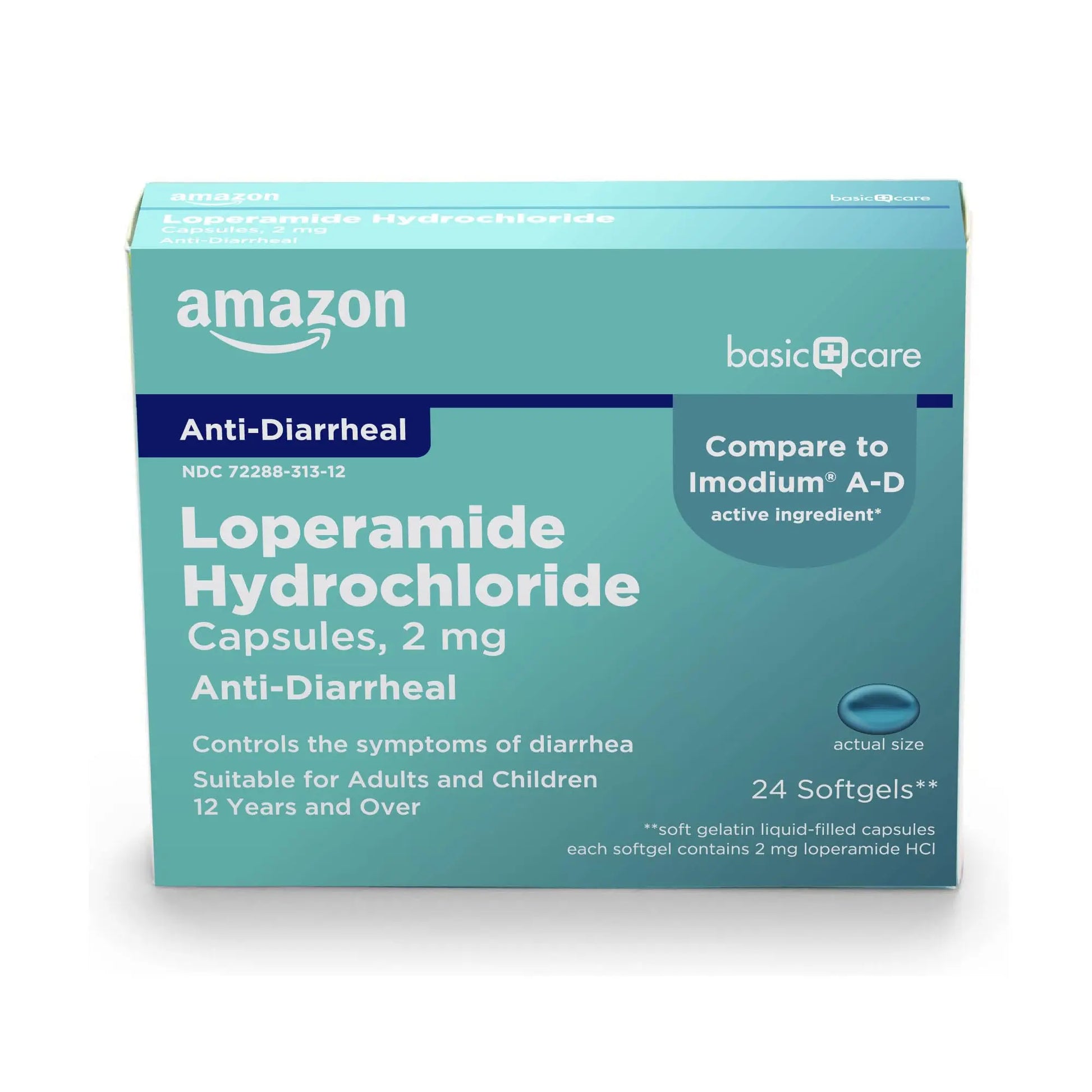 Amazon Basic Care Loperamide Hcl 2 Mg Softgels, Anti-Diarrheal, Easy to Swallow, Controls Symptoms of Traveler's Diarrhea, 24 Count Amazon Basic Care Au supplements