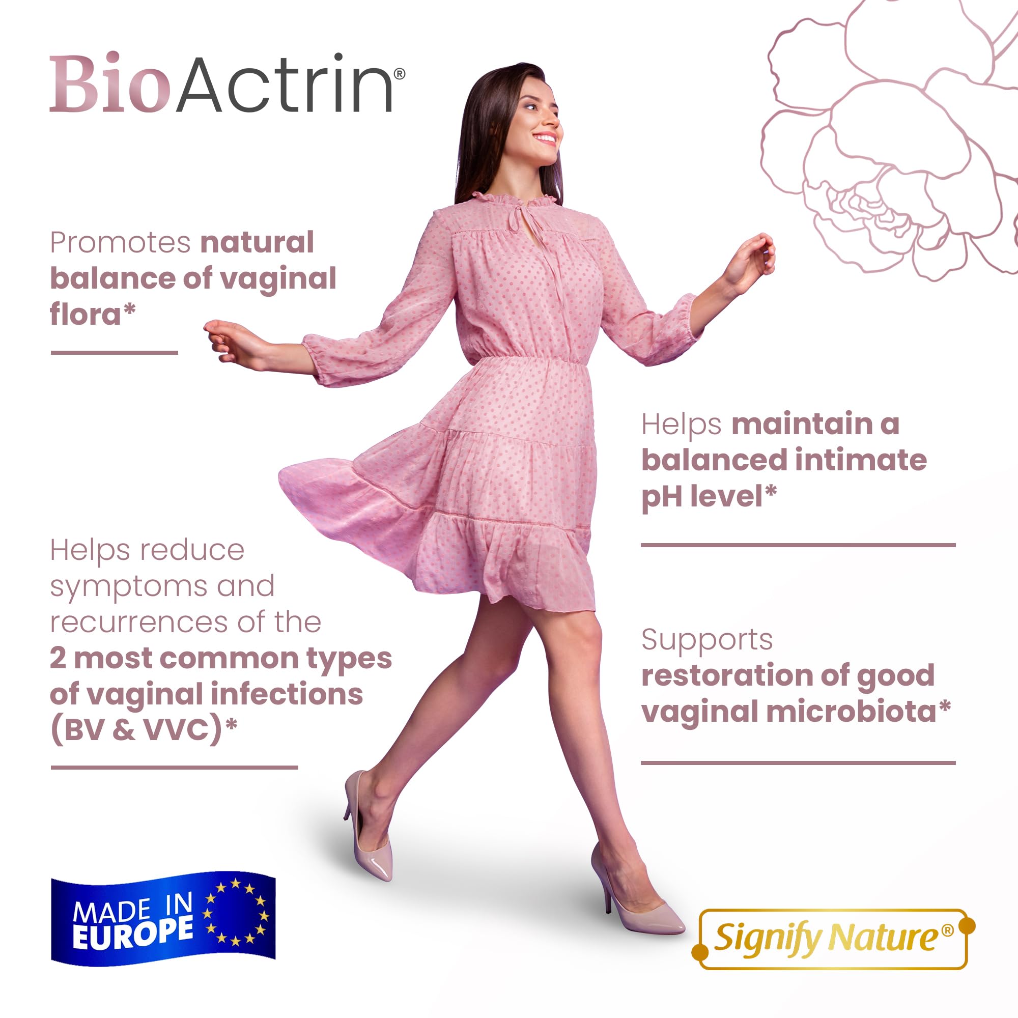 SIGNIFY NATURE Bioactrin Vaginal Probiotics for Women - Bacterial Vaginosis & Yeast Infection Treatment - BV Probiotic - pH Vaginitis Support-28 Pills SIGNIFY NATURE Au supplements