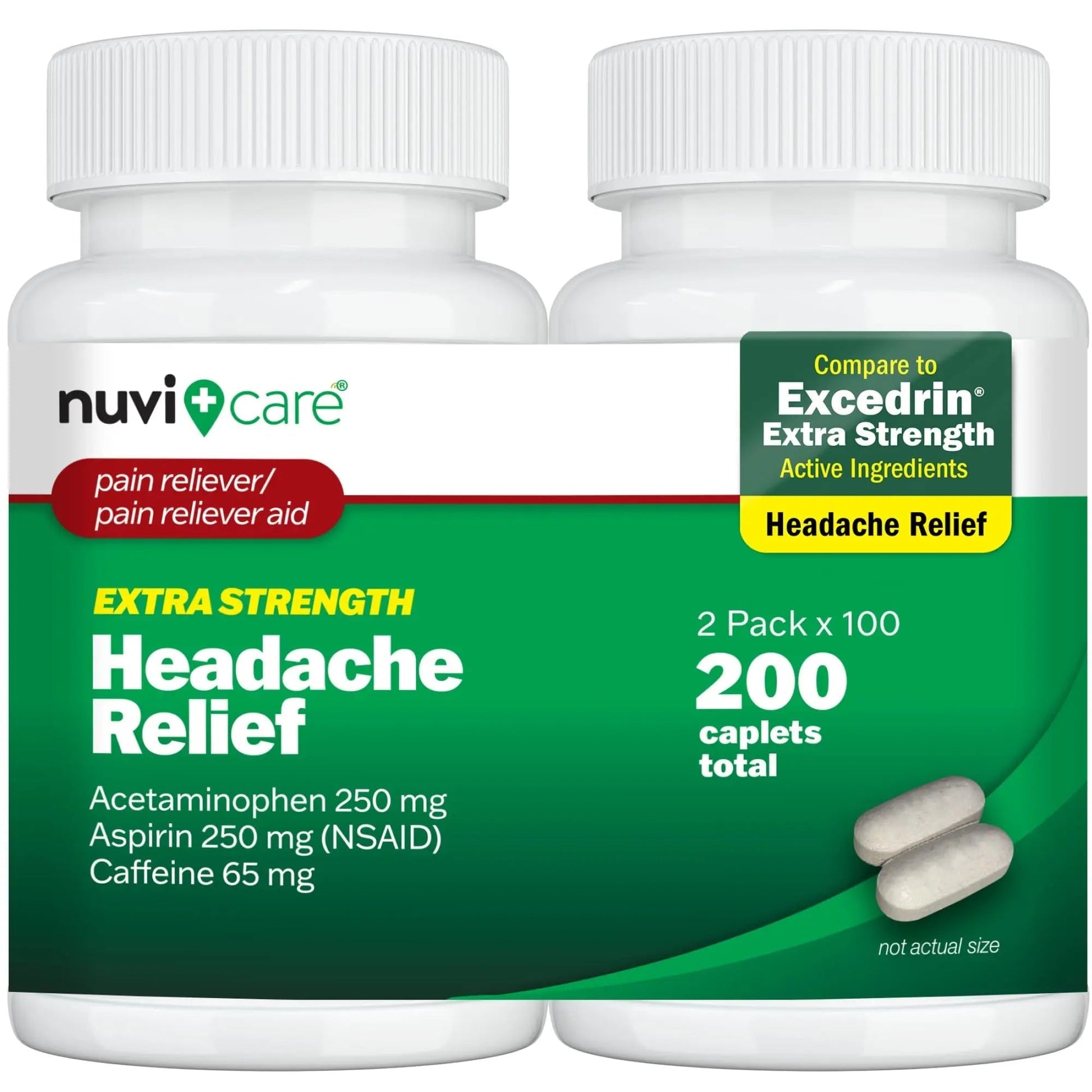NUVICARE Headache Relief with Acetaminophen 250 mg, Aspirin (NSAID) 250 mg, Caffeine 65 mg - Temporary Relief of Minor Aches & Pains - Compare to Excedrin Extra Strength Pain Reliever (2 Pack) NUVICARE Au supplements