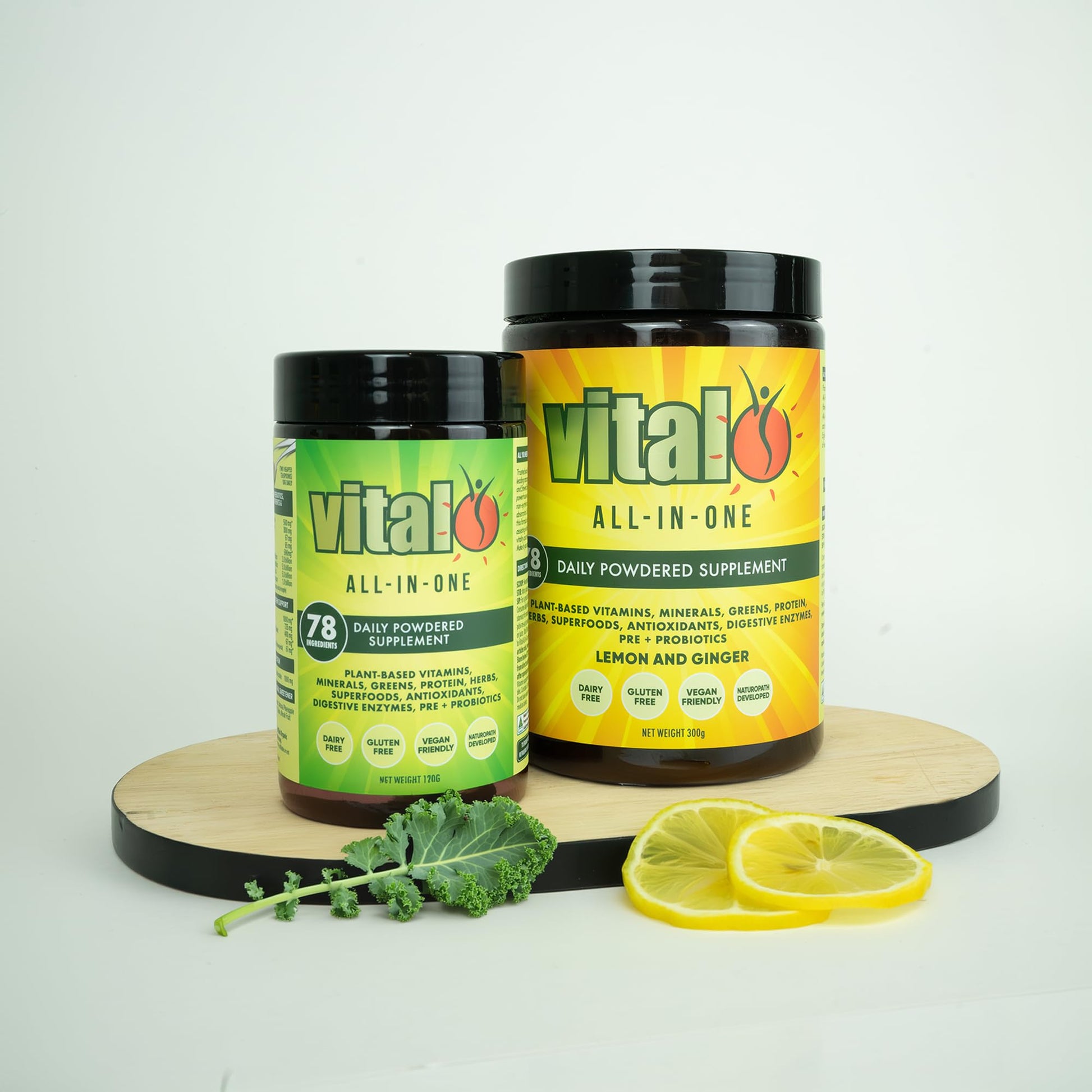 Vital All-in-One Daily Powdered Supplement - Natural Greens Superfood Powder for Energy & Health, Super Greens Powder Drink Mix with Probiotic & Antioxidant Support - Lemon & Ginger, 4.23 oz (120 g) Vital Au supplements