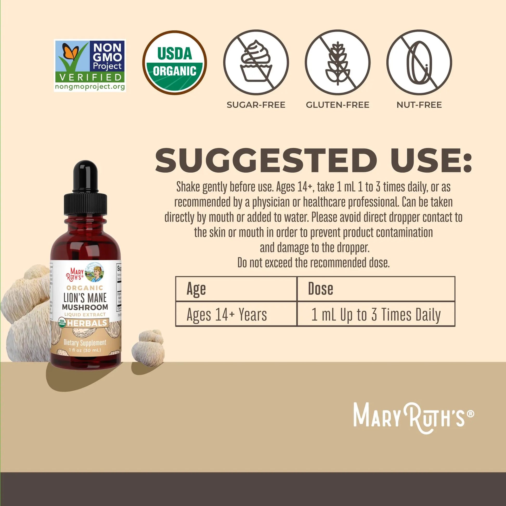 MaryRuth Organics Lions Mane Mushroom Supplement, Up to 1 Month Supply, Nootropic USDA Organic Lions Mane Extract Nervine Herbal Liquid Drops, Brain Health Non-GMO MARYRUTH'S Au supplements