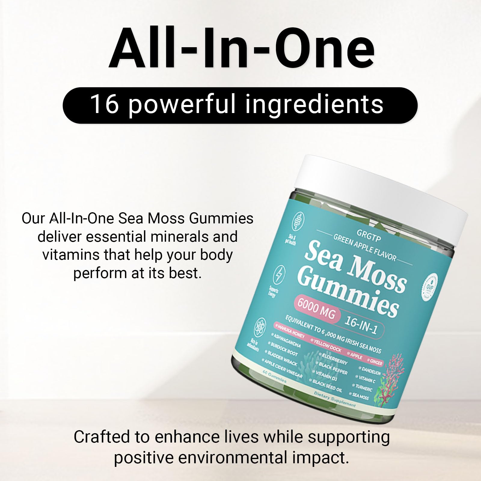 Sea Moss Gummies 16-in-1 - Ashwagandha Black Seed Oil Bladder Wrack Turmeric Vitamin C & D3 with Manuka Burdock Root Dandelion Yellow Dock Natural Detox & Liver Health Immune Support, Energy Boost GRGTP Au supplements