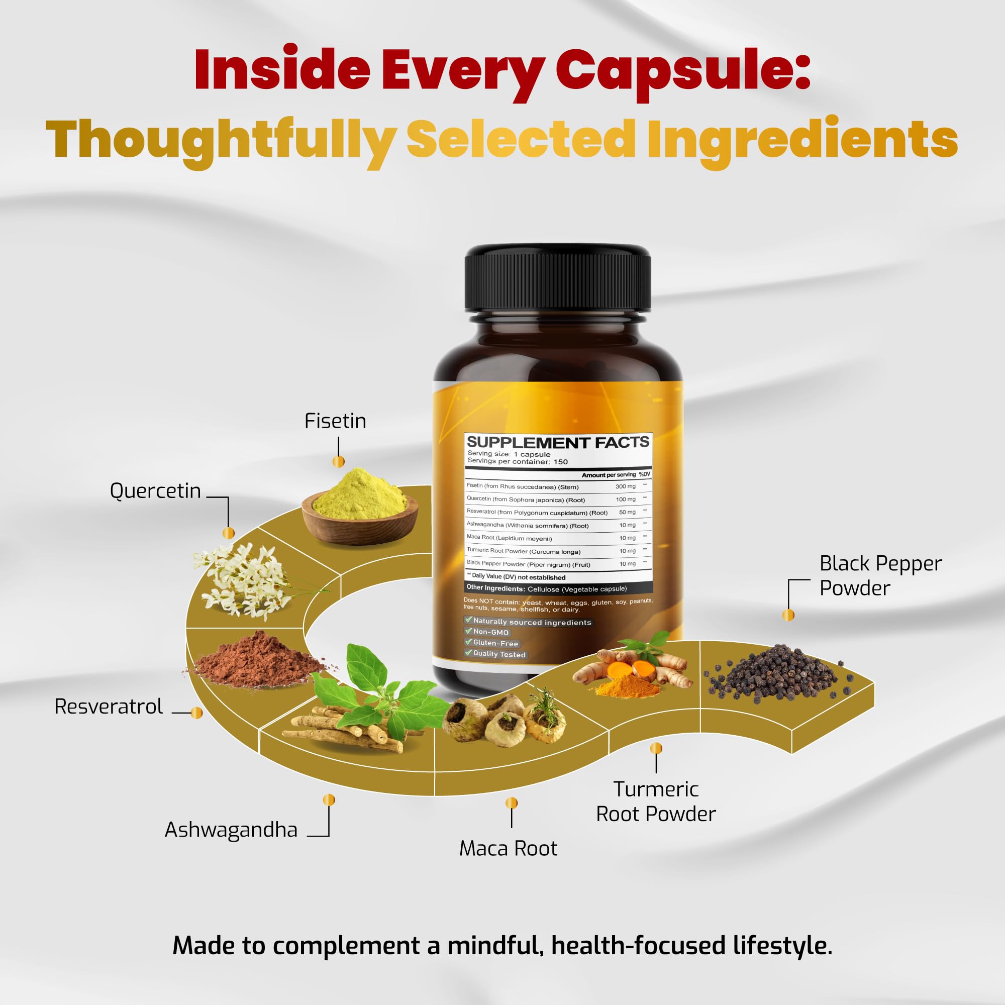 VEGATOT Organic Fisetin Complex 7-in-1 Formula | with Quercetin, Resveratrol, Ashwagandha, Maca Root, Turmeric, Black Pepper | 150 Capsules | Non-GMO, Gluten-Free VEGATOT Au supplements