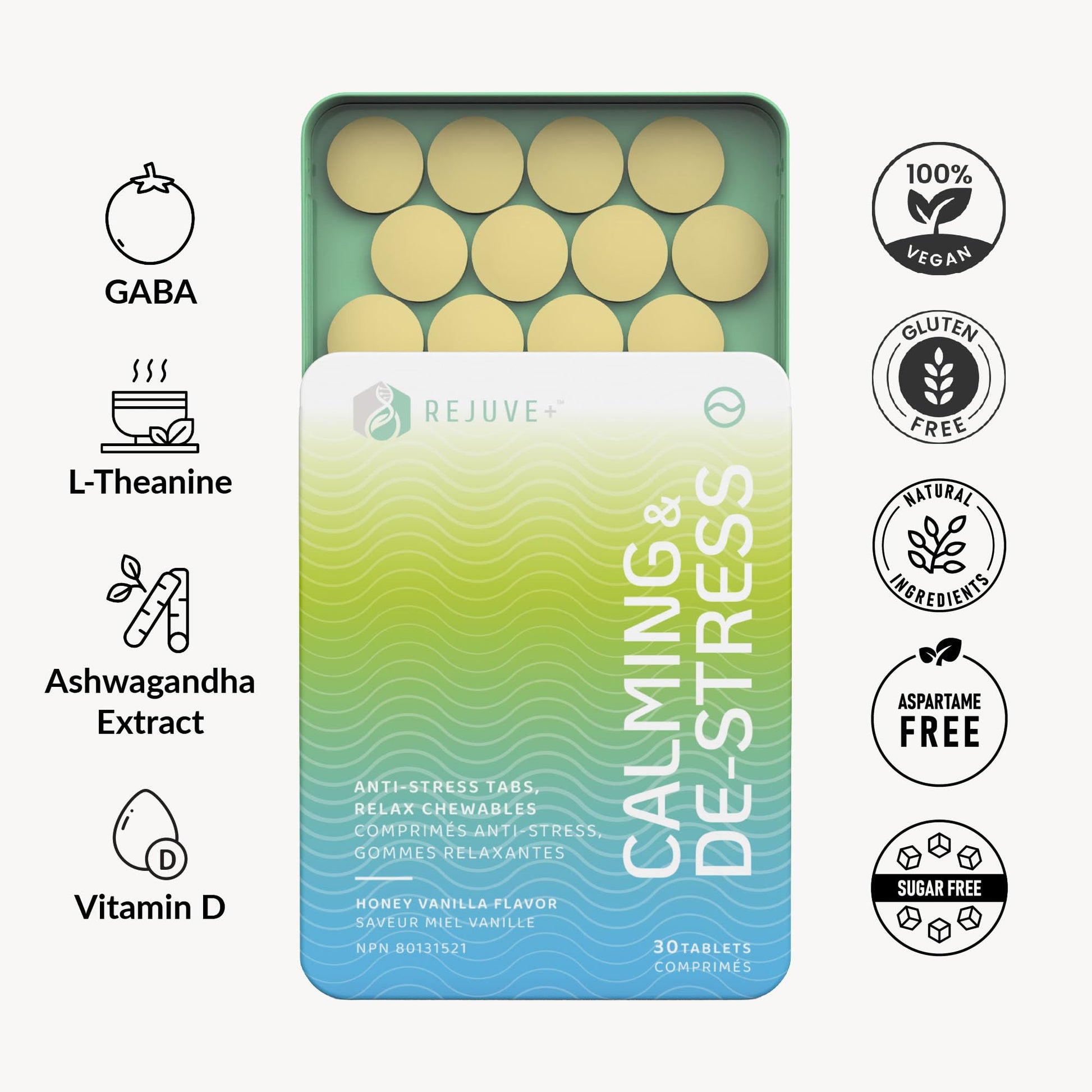 REJUVE+ Calm & Destress Nootropic Supplement – Brain Boost | L-Theanine, GABA, Ashwagandha, Vitamin D | Natural Stress Relief & Relaxation | Sleep Enhancer | Mood Enhancer | Honey Vanilla Flavor (1) REJUVE+ Au supplements