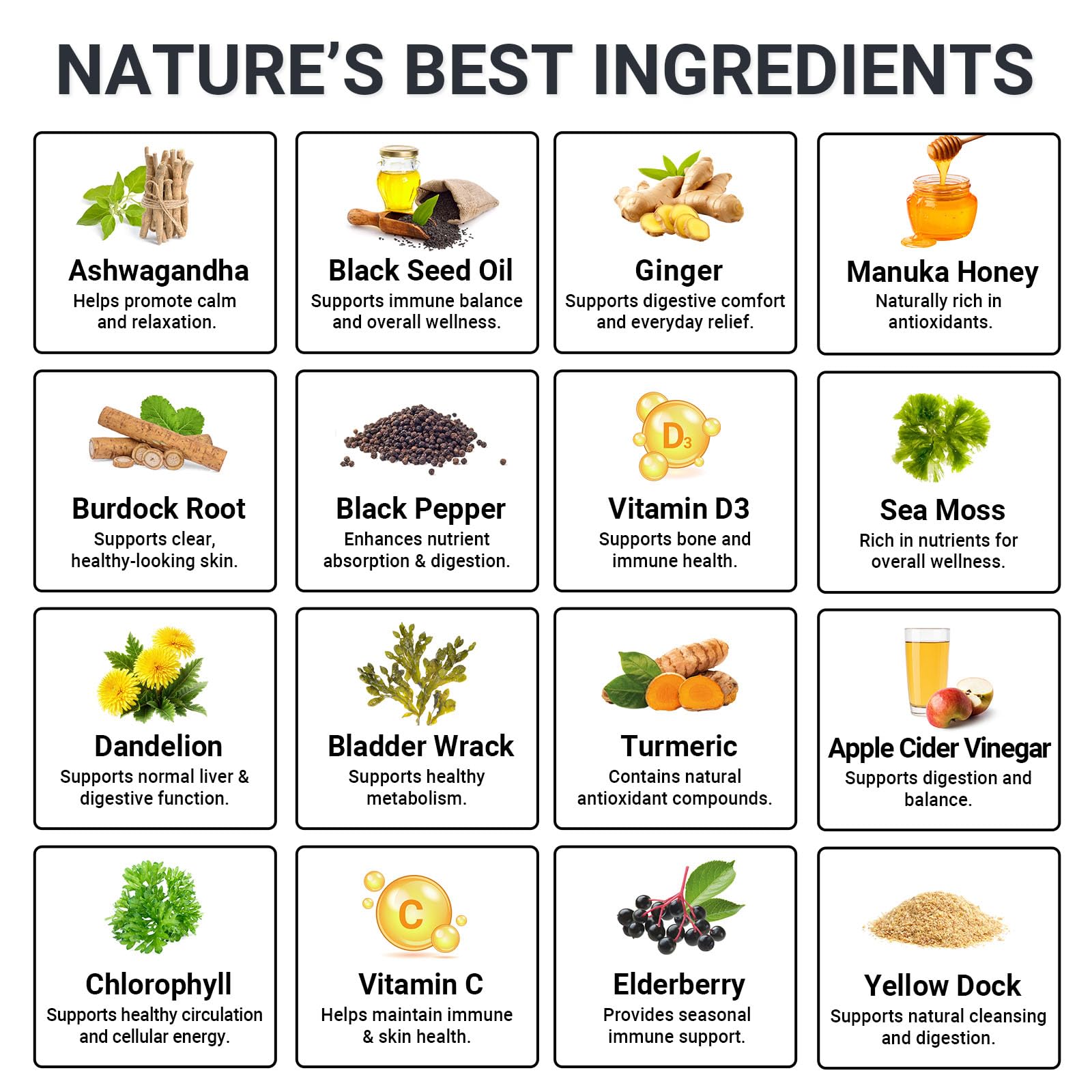 Sea Moss Gummies 16-in-1 - Ashwagandha Black Seed Oil Bladder Wrack Turmeric Vitamin C & D3 with Manuka Burdock Root Dandelion Yellow Dock Natural Detox & Liver Health Immune Support, Energy Boost GRGTP Au supplements