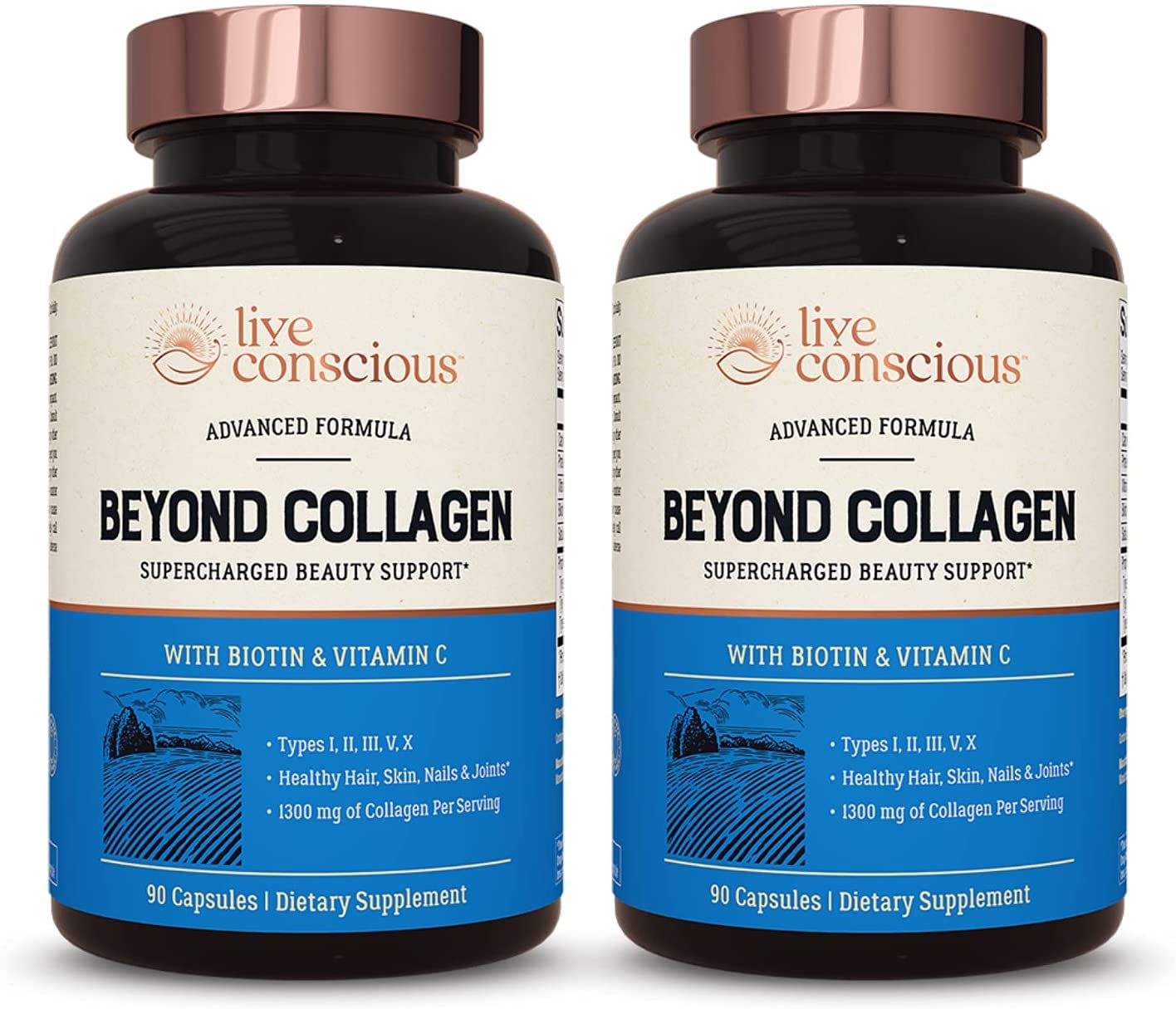 Live Conscious Beyond Collagen Multi Collagen Capsules - Types I, II, III, V & X | Hydrolyzed Blend with Biotin & Vitamin C for Hair, Skin, Nails 90 Capsules (2-Pack) Live Conscious Au supplements
