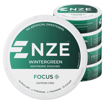 NZE Caffeine Free Nootropic Pouches (Wintergreen) - Nootropic Pouches with Alpha GPC, L-Tyrosine & L-Theanine - No Sugar or Artificial Sweeteners - 15 Pouches Per Can - 5 Pack NZE Au supplements