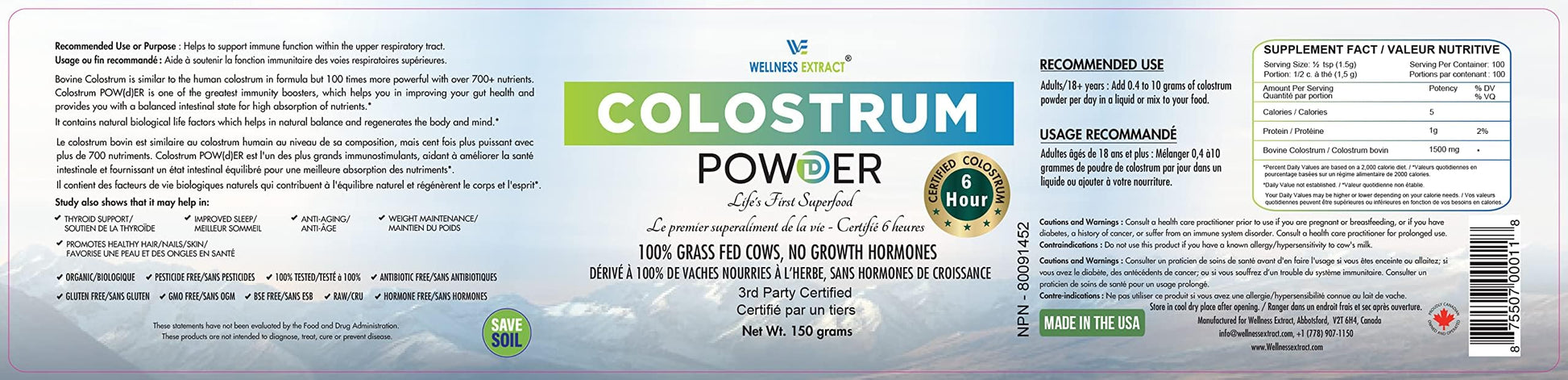 WELLNESS EXTRACT Bovine Colostrum Powder Rich in Protein & Lactoferrin- The True Certified Supplement for Immune Support, Gut Health, Muscle Growth - 150g WELLNESS EXTRACT Au supplements