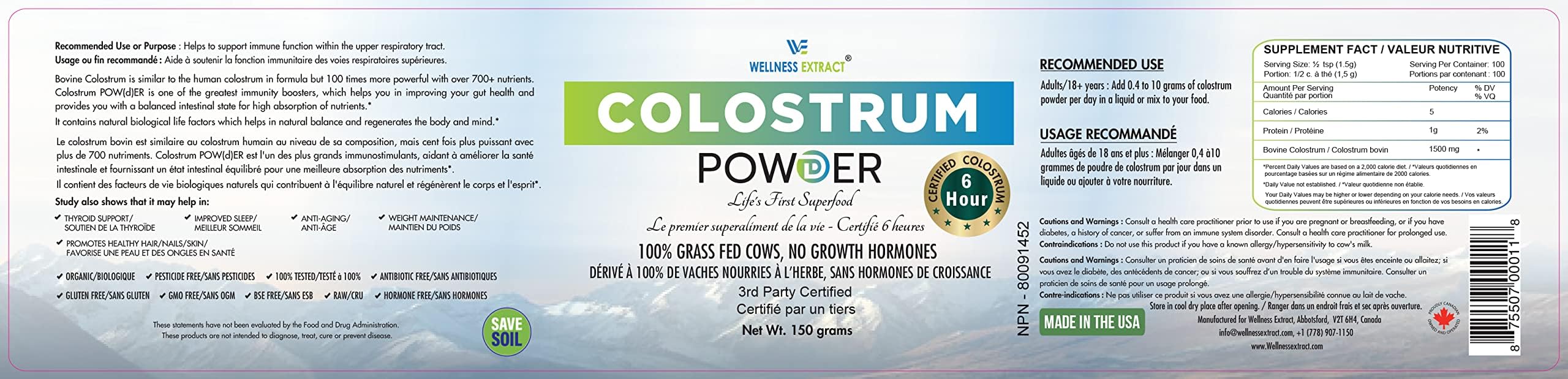 WELLNESS EXTRACT Bovine Colostrum Powder Rich in Protein & Lactoferrin- The True Certified Supplement for Immune Support, Gut Health, Muscle Growth - 150g WELLNESS EXTRACT Au supplements
