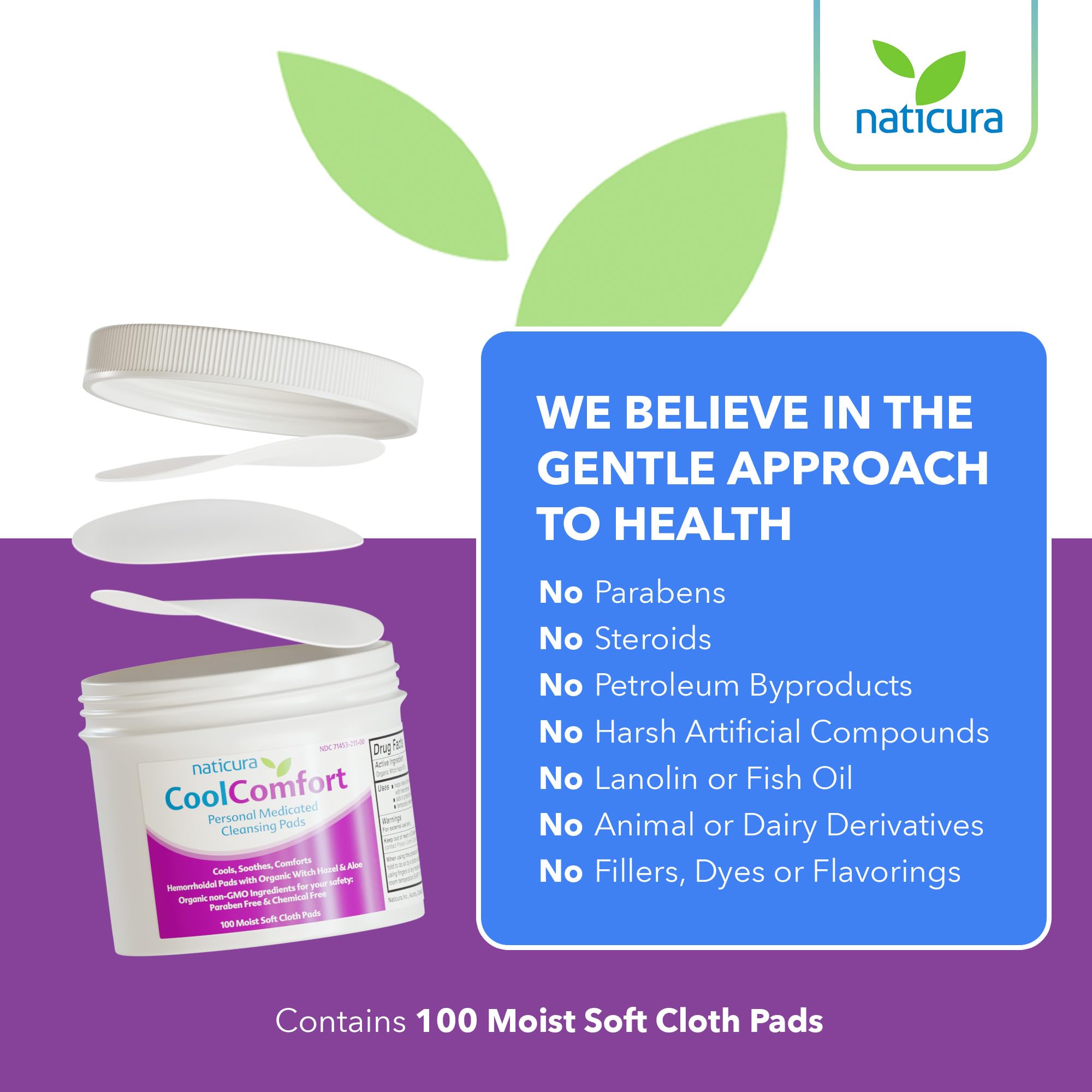 CoolComfort Personal Cleansing Pads with Organic Witch Hazel and Aloe Vera - All Natural and Fast Acting Wipes for Hemorrhoid Burning, Itching, Pain and Swelling - 100 Pads - No Parabens - Made in USA Naticura Au supplements