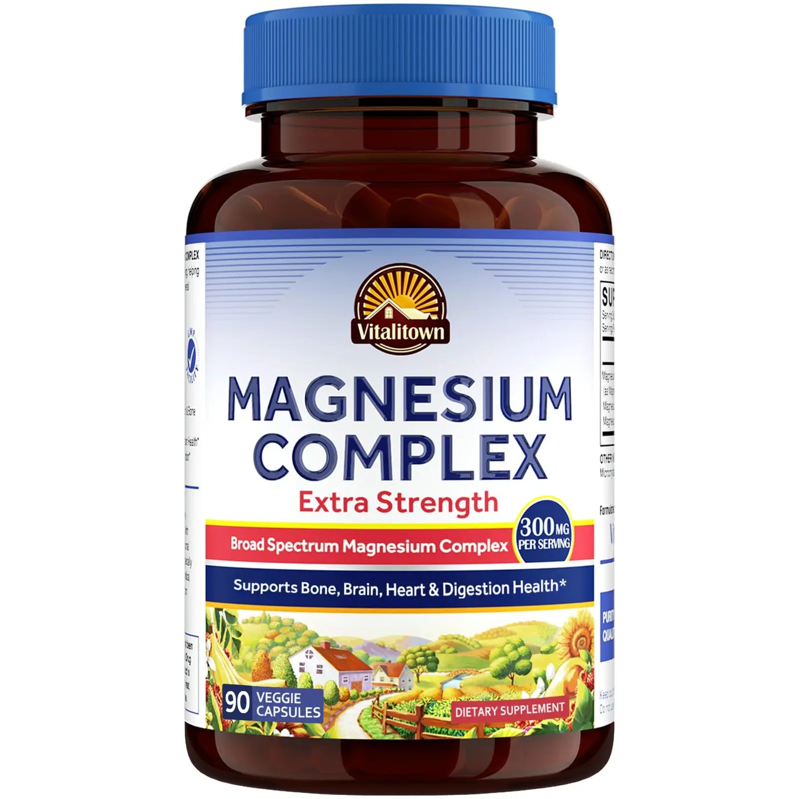Vitalitown Magnesium Complex Supplement | 300mg Elemental Mag | Magnesium Citrate Glycinate Taurate Malate | Non-GMO, No Gluten, 90 Vegan Magnesio Capsules for Bone Brain Heart Vitalitown Au supplements