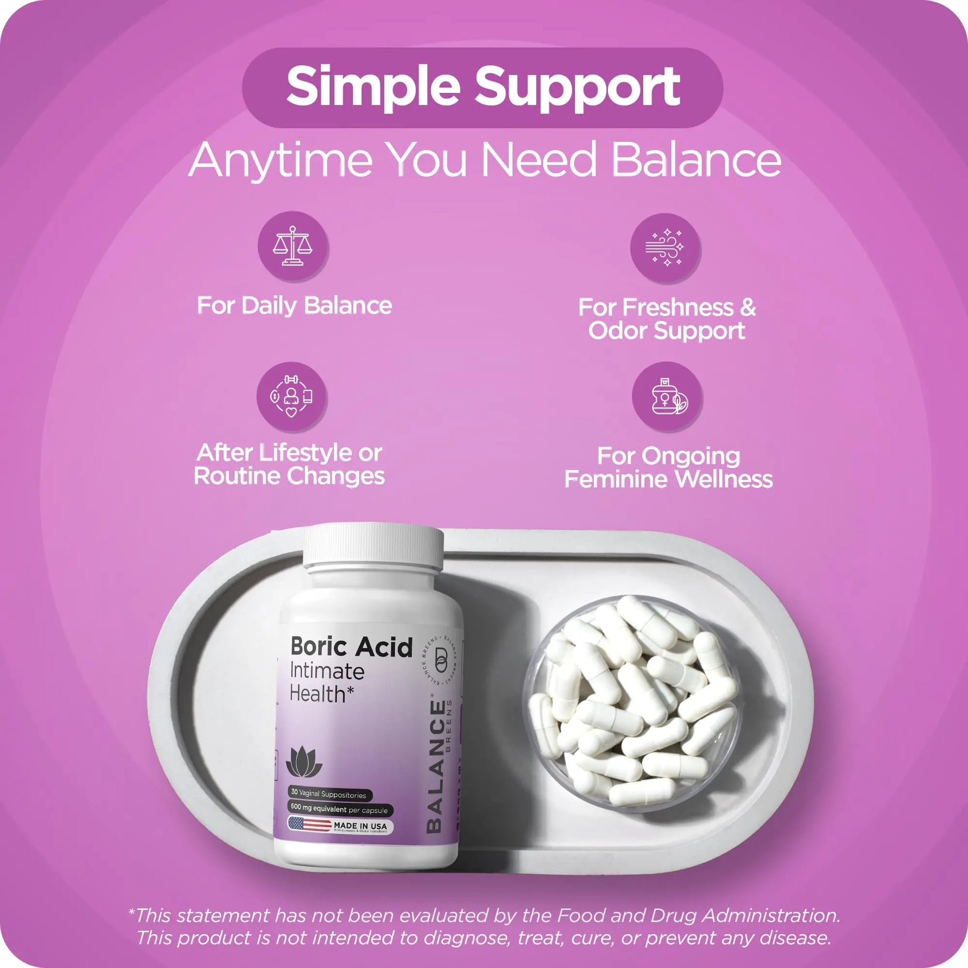 Boric Acid Suppositories for Women, 600 mg, 30 Vaginal Use Capsules - pH Balance Pills, Intimate Health Support, Yeast Infection Treatment, Made in USA (Pack of 1) Balancebreens Au supplements