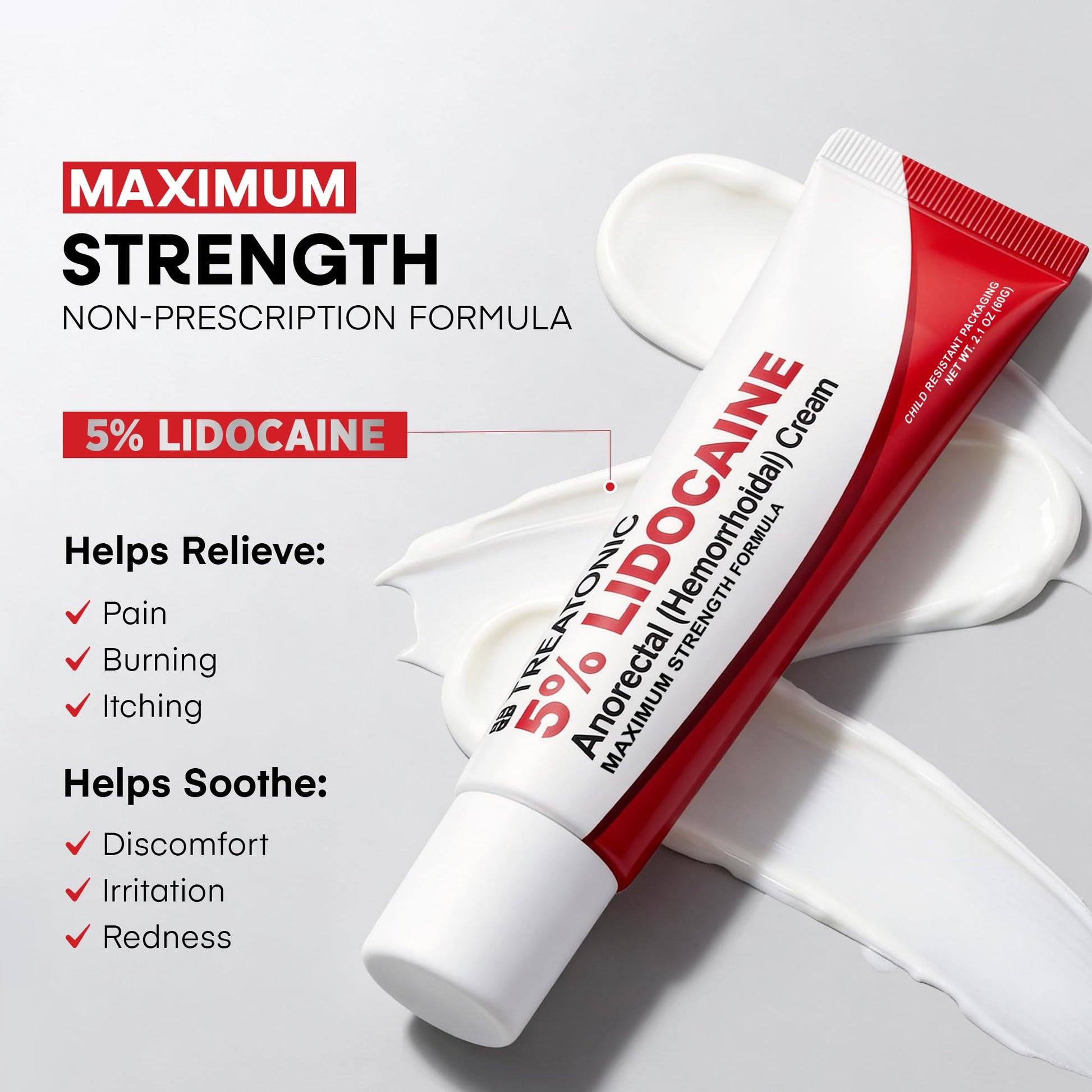 Treatonic 5% Lidocaine Numbing Cream: Lidocaine Cream for Pain Relief, Itching, Burning, Soreness, Hemorrhoid - Maximum Strength Topical Numb Cream - Fast Acting & Long Lasting Numbing Cream - 4.2 oz Treatonic Au supplements
