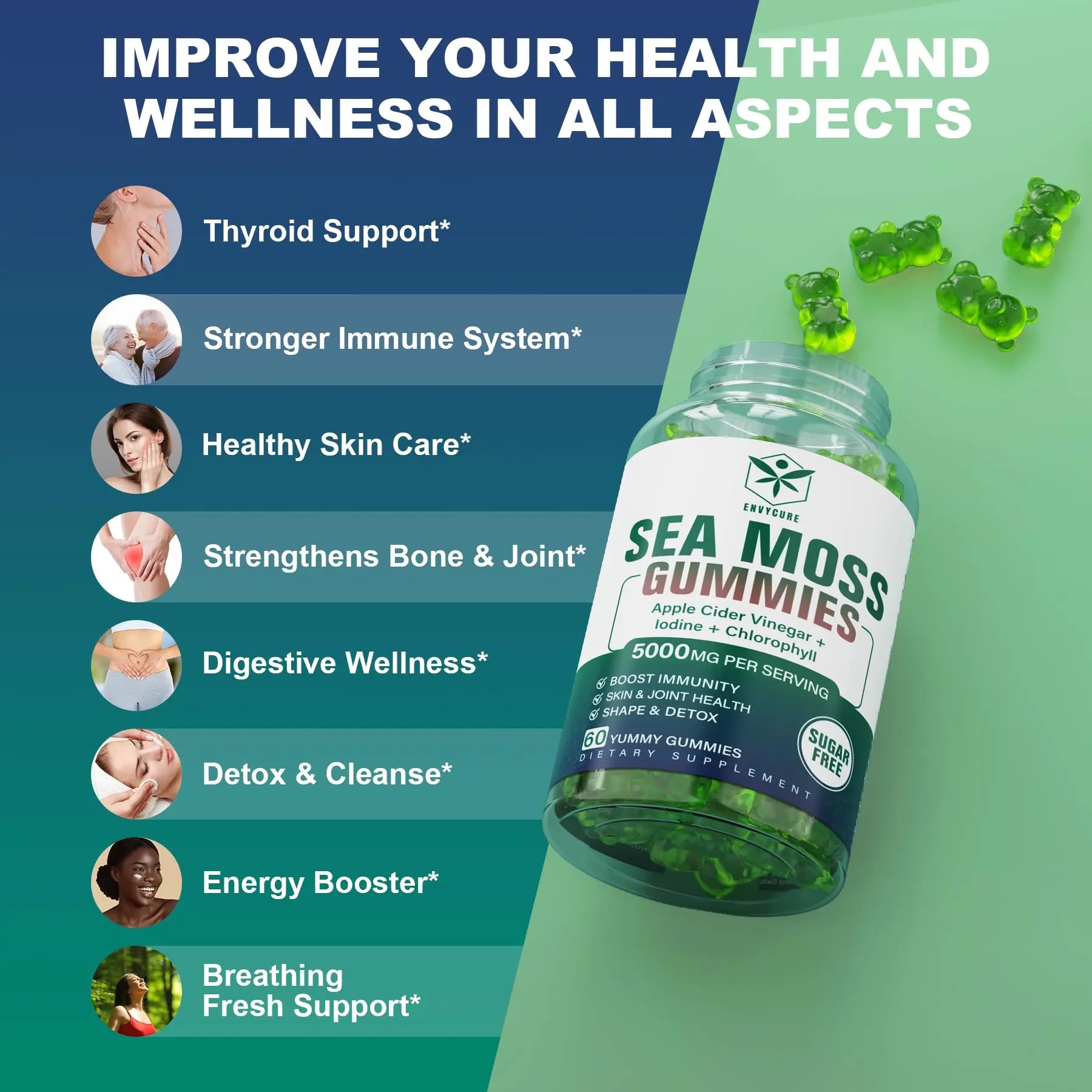 Sugar-Free Sea Moss Iodine Gummies 5000mg, Extra Strength Irish Moss Gel Supplement EnvyCure Au supplements
