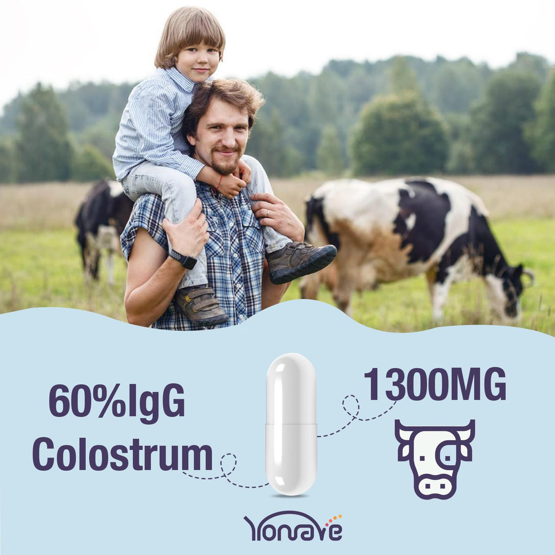 Yonrave Bovine Colostrum Capsules Supplement 1300mg - Extra High 60% IgG Bovine Colostrum - Gut, Bone, Exercise, Immune - 60 Capsules Yonrave Au supplements
