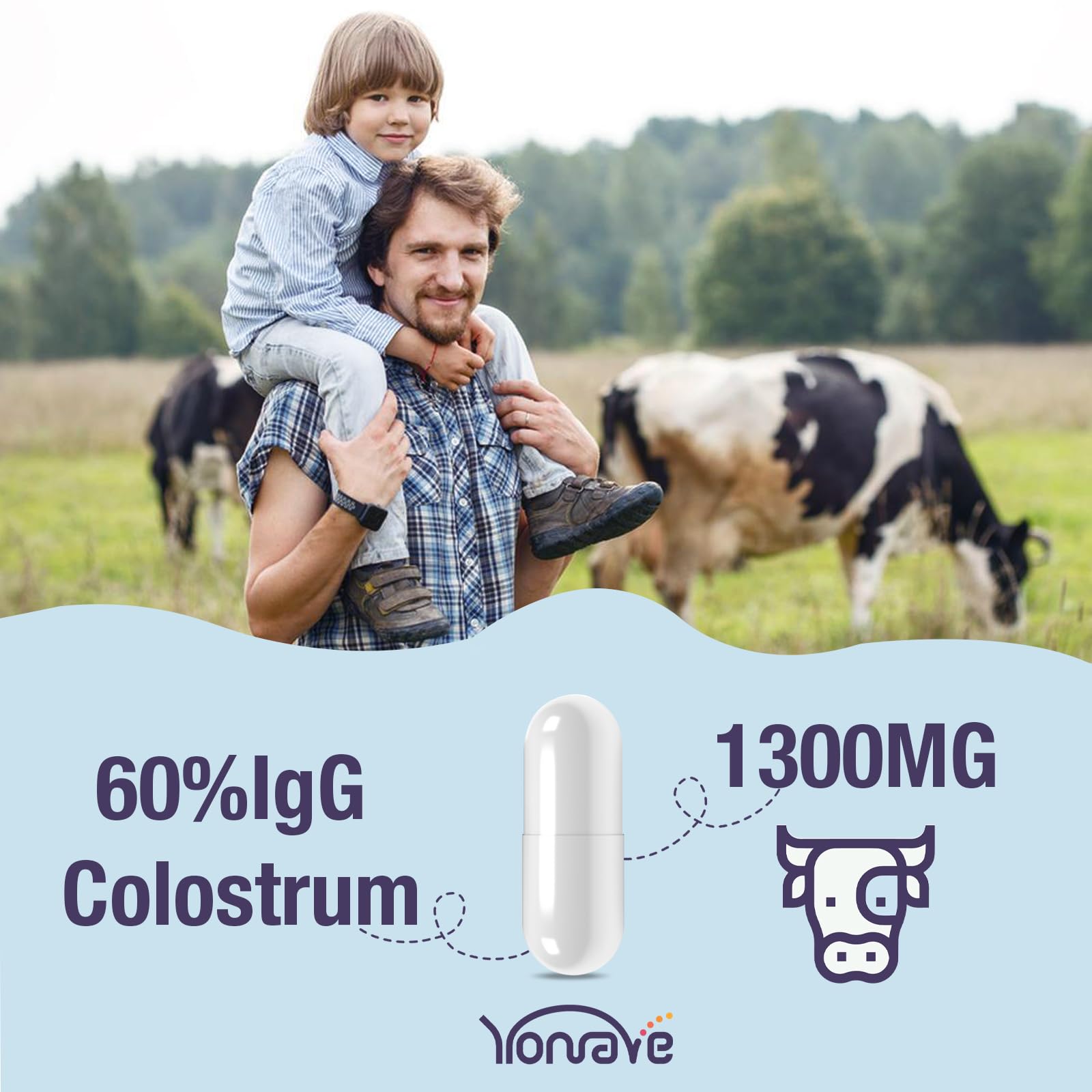 Yonrave Bovine Colostrum Capsules Supplement 1300mg - Extra High 60% IgG Bovine Colostrum - Gut, Bone, Exercise, Immune - 60 Capsules Yonrave Au supplements
