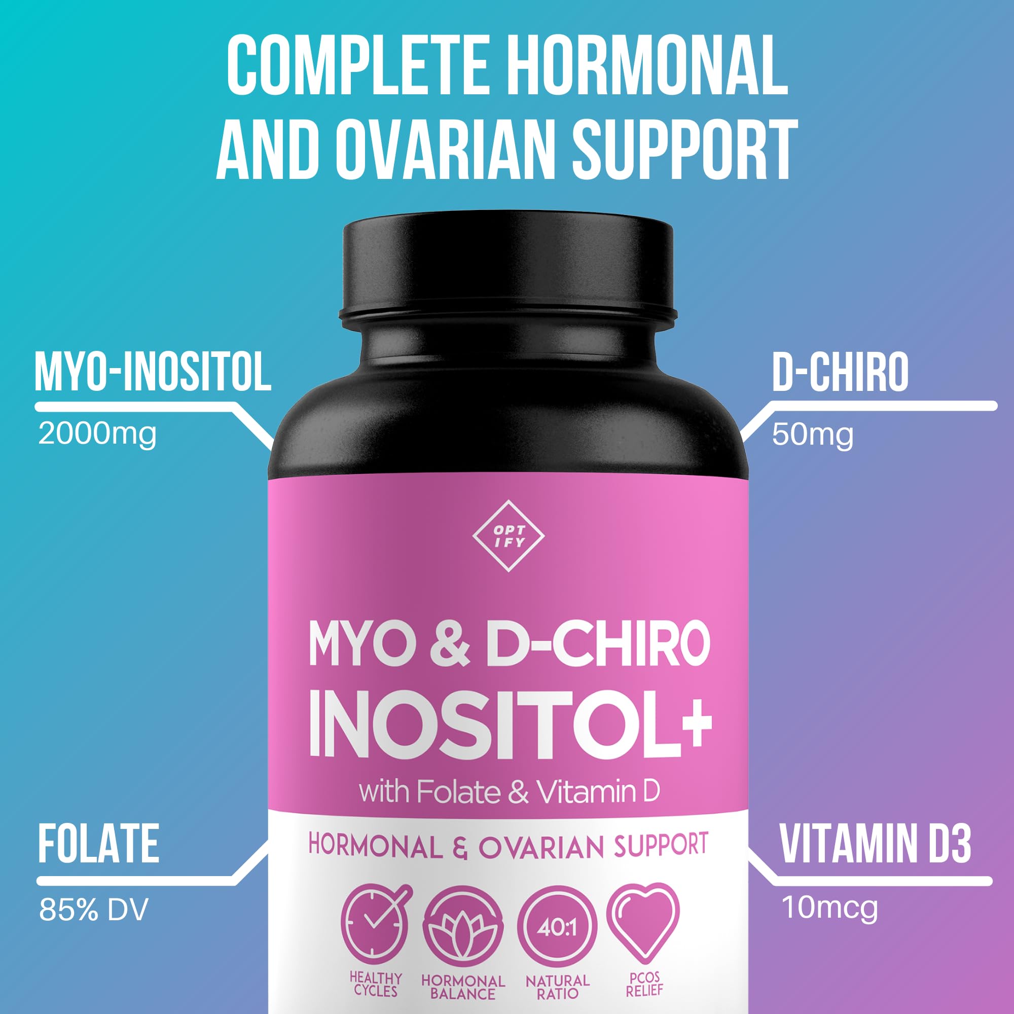 Premium Inositol Supplement - Myo-Inositol and D-Chiro Inositol Plus Folate and Vitamin Optify Au supplements