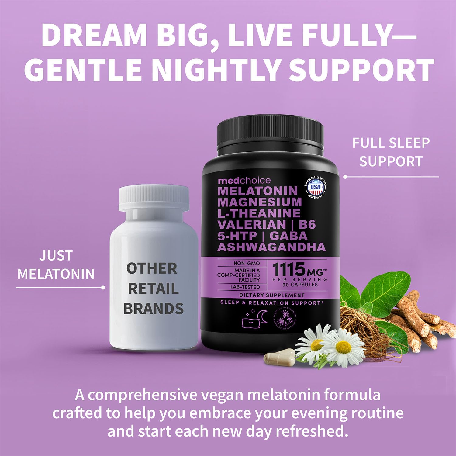 12-in-1 Melatonin Sleep Capsules - Natural Sleep Aids for Adults with Melatonin 5mg and Magnesium Glycinate 500mg, Sleep Aid with Ashwagandha, L Theanine, Valerian Root, GABA, 5-HTP (90ct, Pack of 1) MEDCHOICE Au supplements