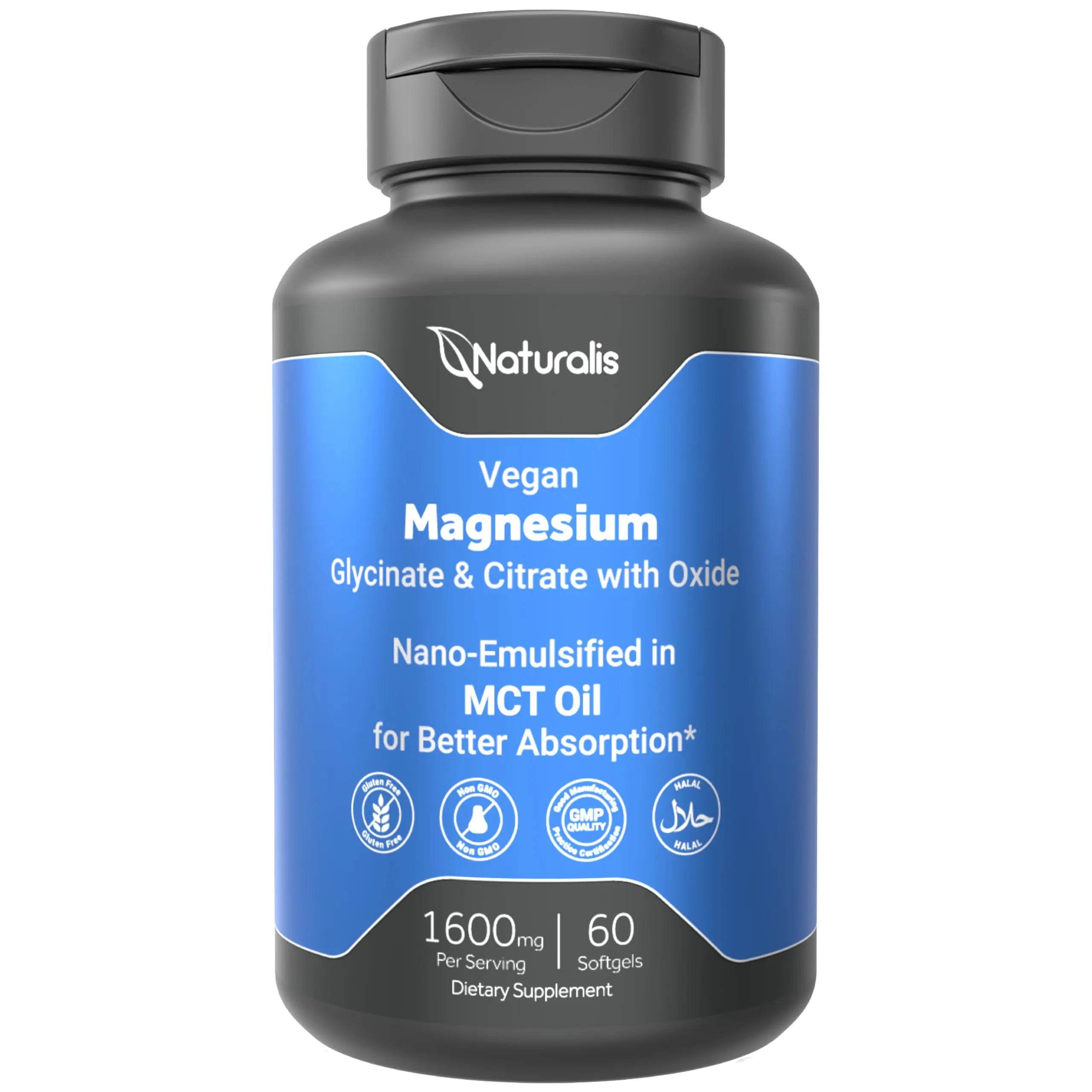 Naturalis Vegan Triple Magnesium Complex | Chelated Glycinate, Citrate & Oxide 1600mg Delivers 250mg Elemental Magnesium | Easily Absorbed for Stress, Muscle, Heart, Bone Support* | 60 Softgels Naturalis Au supplements
