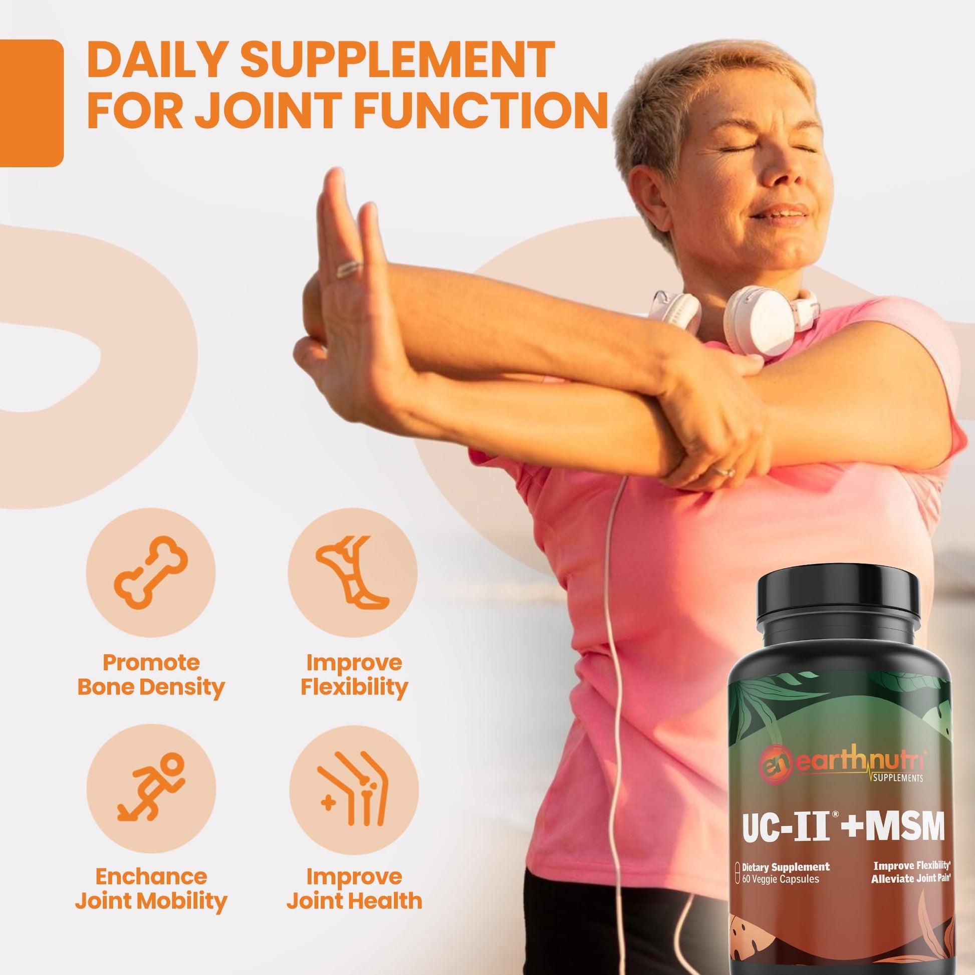 EarthNutri UC-II Collagen & MSM Supplement for Bone Health and Joint Flexibility Joint Supplement - 40mg UC-II Providing 10mg Total Collagen & 1000mg MSM - 60 Capsules (2 Caps Daily) EarthNutri Au supplements