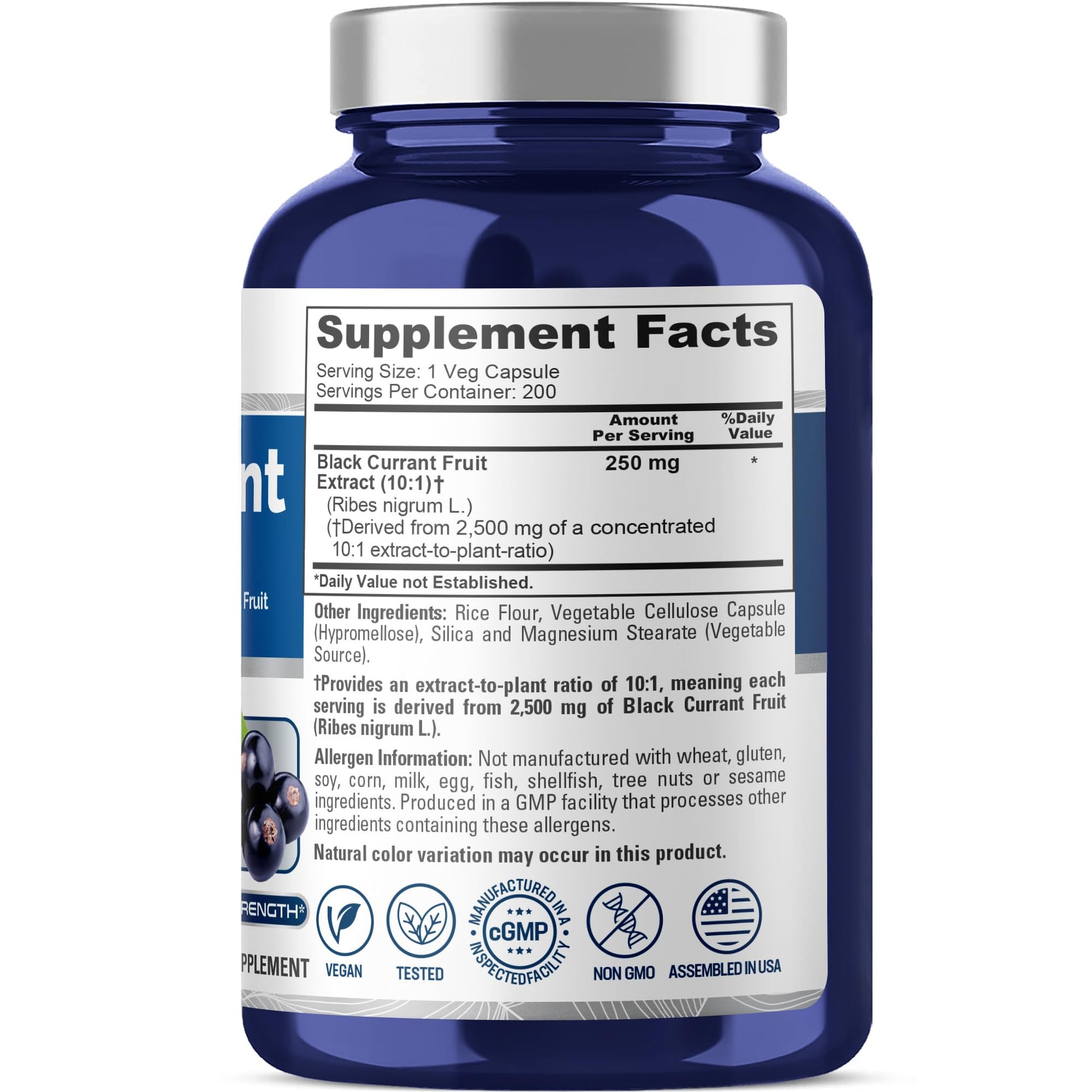 NusaPure Black Currant 10:1 Extract, 250 mg Equivalent to 2,500mg, per Veg Caps 200 Vegan, Non-GMO NusaPure Au supplements
