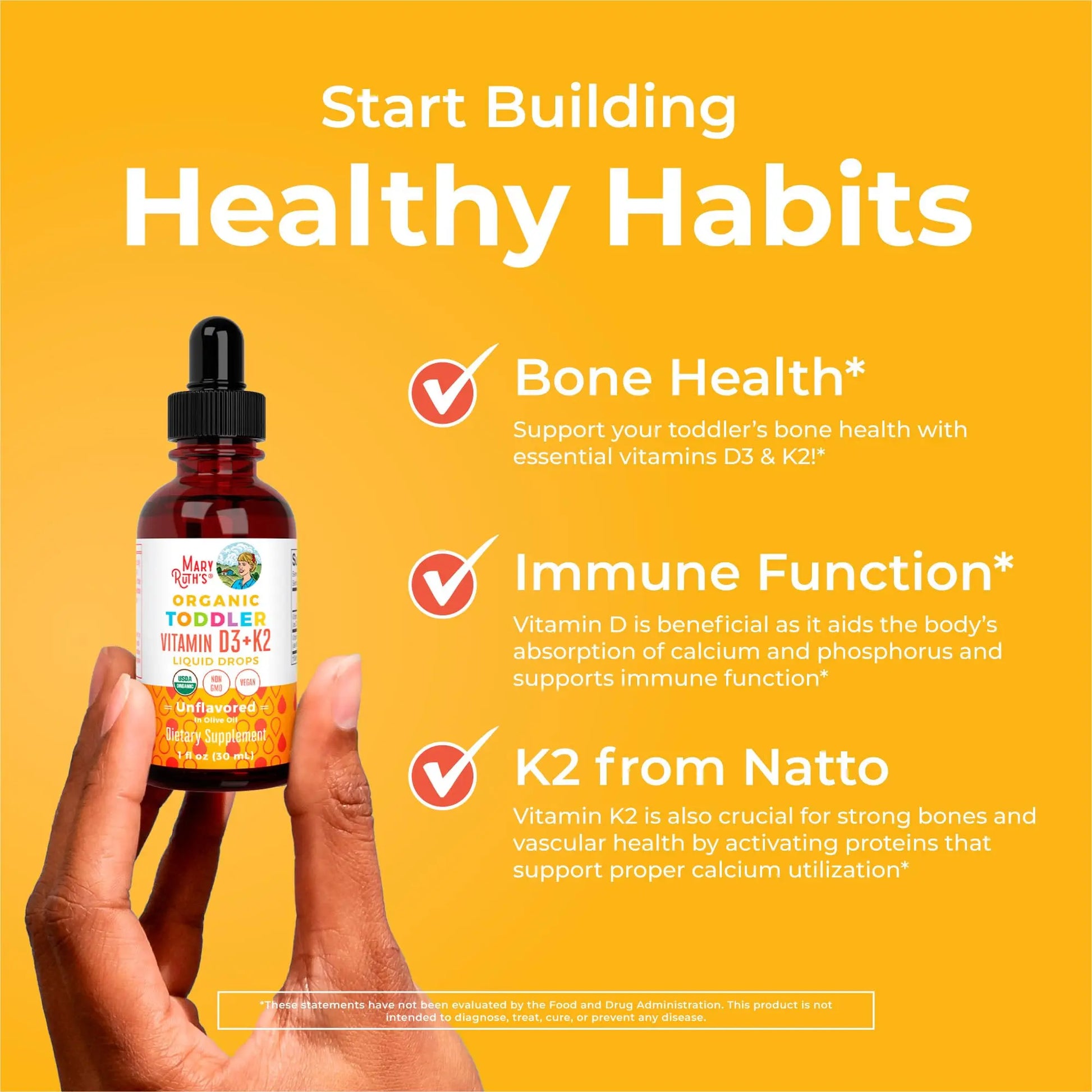 MaryRuth Organics Vitamin D3 | Vitamin K2 | Vitamin D3 K2 Drops | K2 D3 Vitamin Liquid Supplement for Toddlers | Kids Supplement for Calcium Absorption Strong Bones | Vegan | Gluten Free | 1 Fl Oz MARYRUTH'S Au supplements