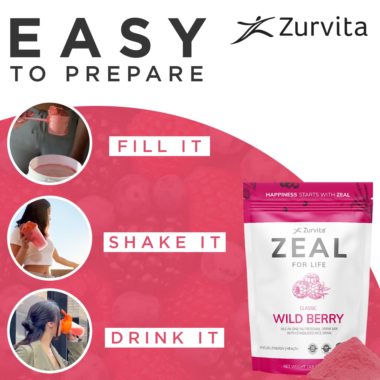 Zurvita - Zeal for Life 30-Day Wellness Bag - Wild Berry (Classic) - Nutritional Supplement for Vitality, Immunity, and Wellness - 420 Grams Zurvita Au supplements