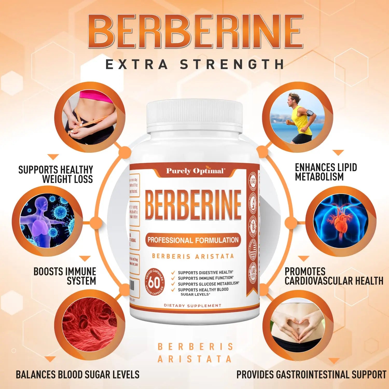 Purely Optimal Premium Berberine Supplement - 1200mg Berberine HCl, Non-GMO Purely Optimal Au supplements