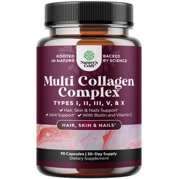 Advanced Multi Collagen Complex - Ageless Multi Collagen Peptides Supplements with Type 1 2 3 5 & X & Biotin for Hair, Skin and Nails Vitamins - Biotin Supplements for Women & Men - 90 Count Natures Craft Au supplements
