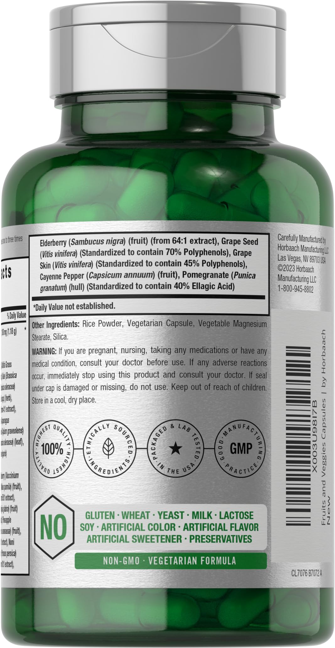 Horbäach Mega Fruits and Veggies Supplement | 100 Capsules | Vegetarian, Non-GMO and Gluten Free Horbäach Au supplements