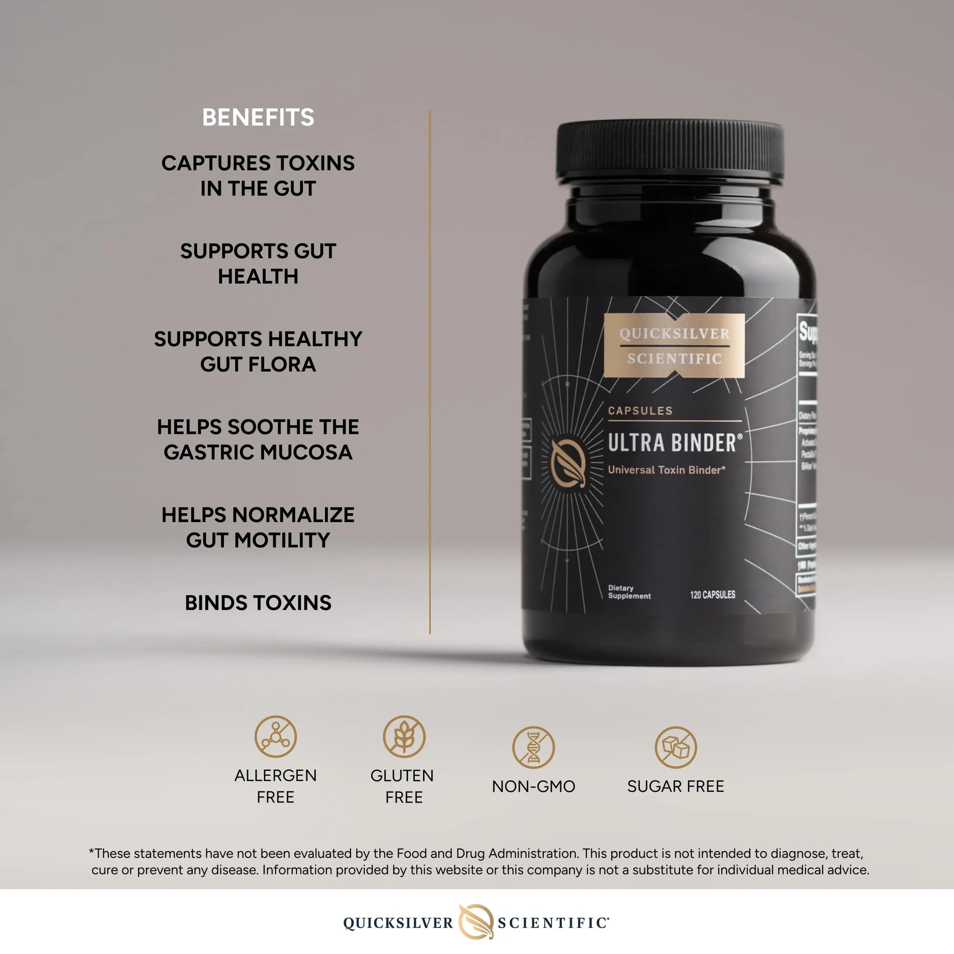 Quicksilver Scientific Ultra Binder - Multi Toxin Binder with Bentonite Clay Powder, Zeolite Detox & Charcoal - Supplement for Gut Support & The Body's Toxin Removal Process (120 Capsules) Quicksilver Scientific Au supplements