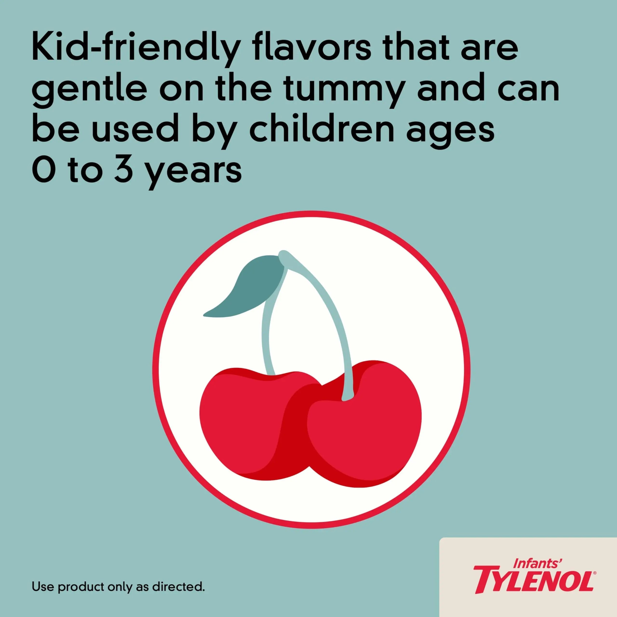 Infants' Tylenol Liquid Pain Reliever and Fever Reducer Medicine, Acetaminophen Oral Suspension for Sore Throat, Headache & Teething, Kids Fever Reducer; Dye-Free Cherry Flavor, 2 fl oz, Pack of 1 Tylenol Au supplements