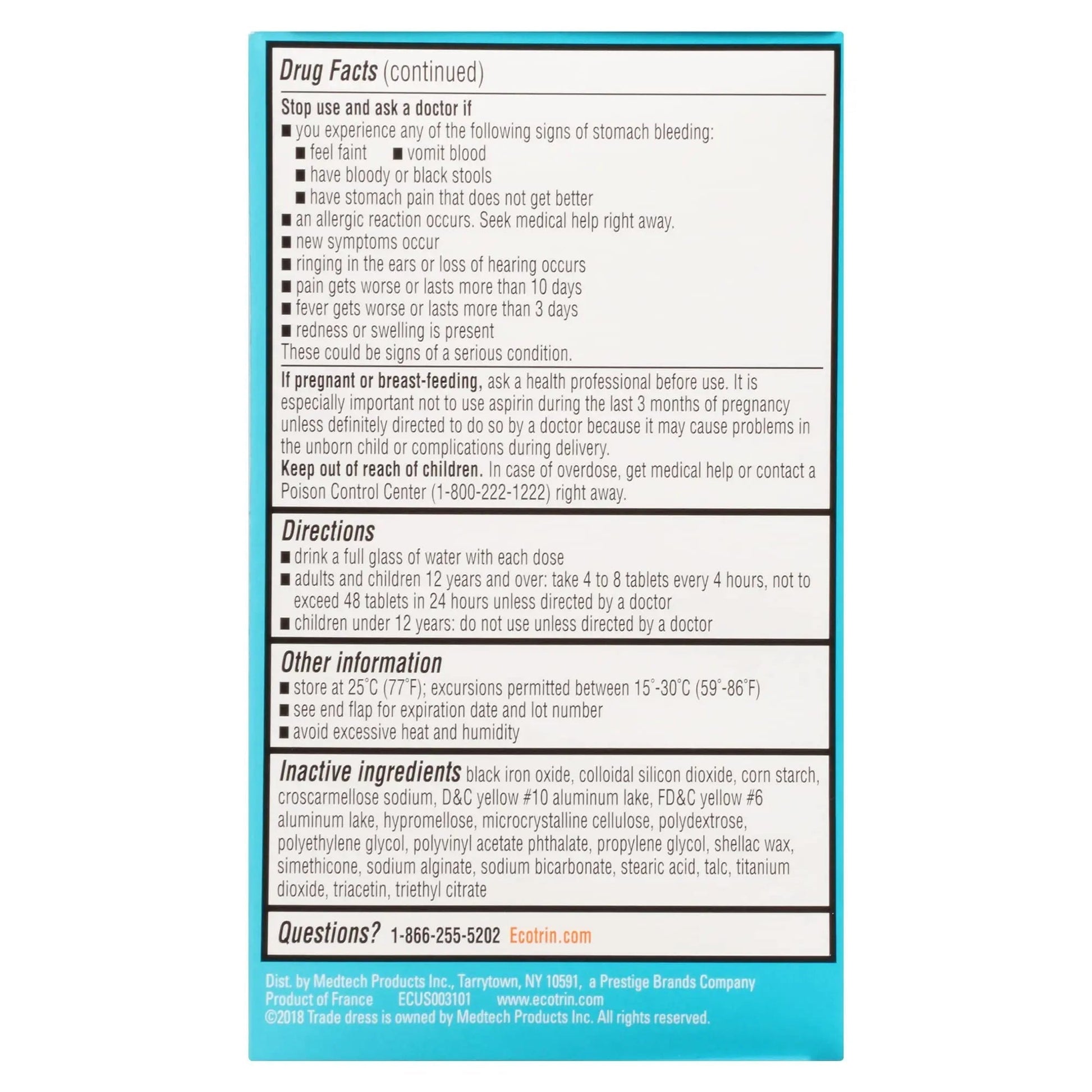 Ecotrin Safety Coated Aspirin Pain Reliever Tablets, Low Strength, NSAID 81mg, 365 ct (Pack of 2) Ecotrin Au supplements
