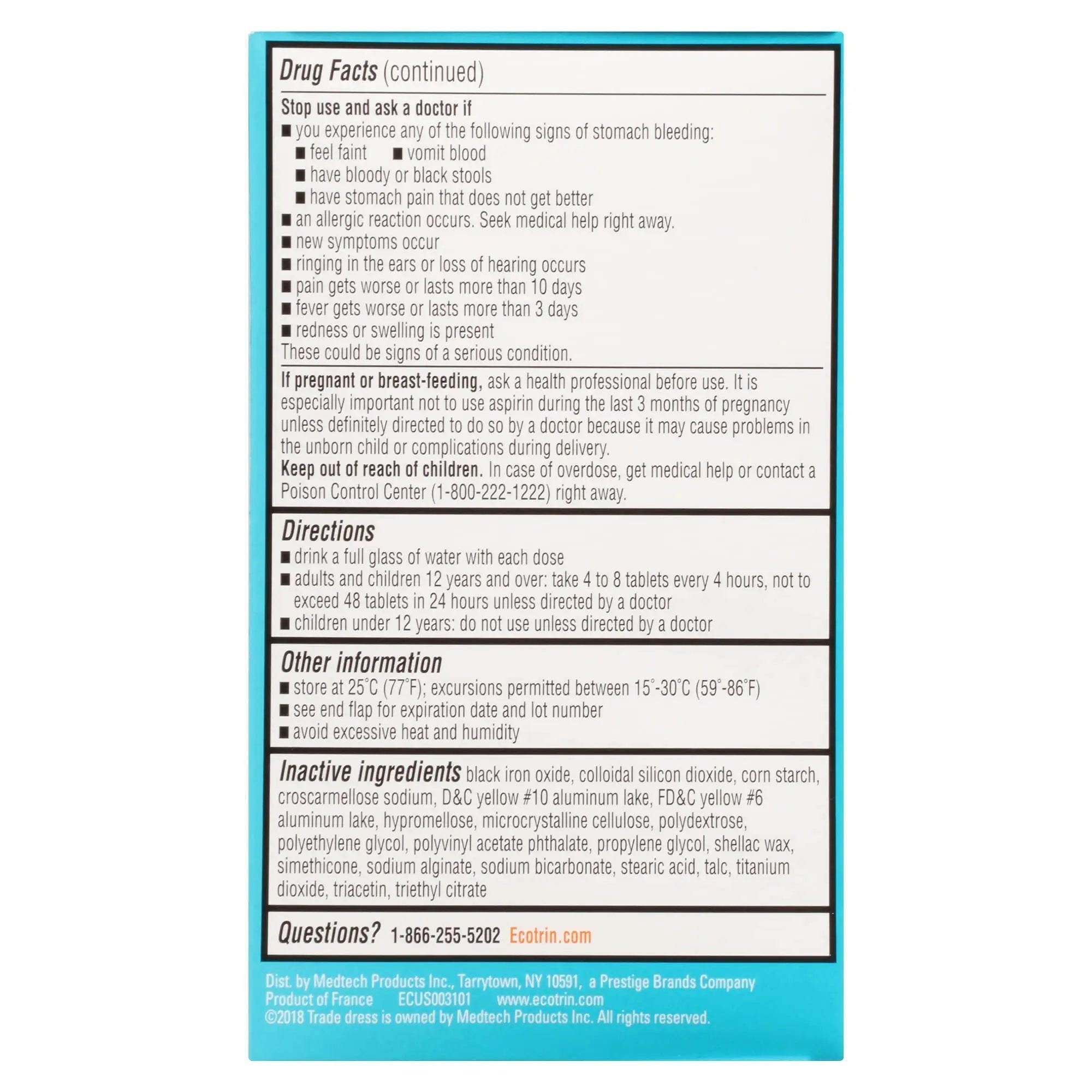 Ecotrin Safety Coated Aspirin Pain Reliever Tablets, Low Strength, NSAID 81mg, 365 ct (Pack of 2) Ecotrin Au supplements